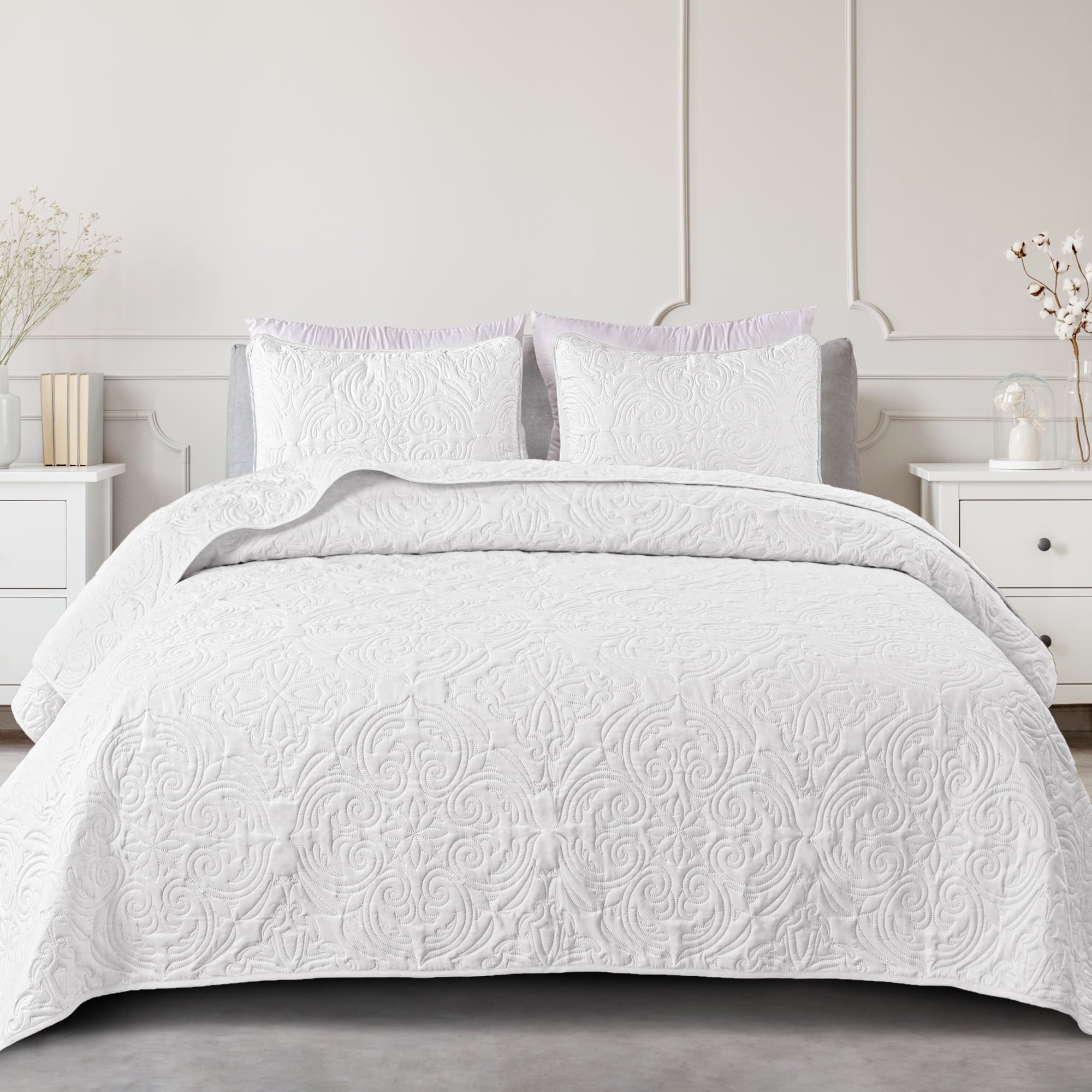 Exclusivo Mezcla Queen Quilt Bedding Set, Lightweight Vintage Queen Size Quilts with Pillow Shams, Soft Bedspreads Coverlets for All Seasons (96"x90", Brich Beige)