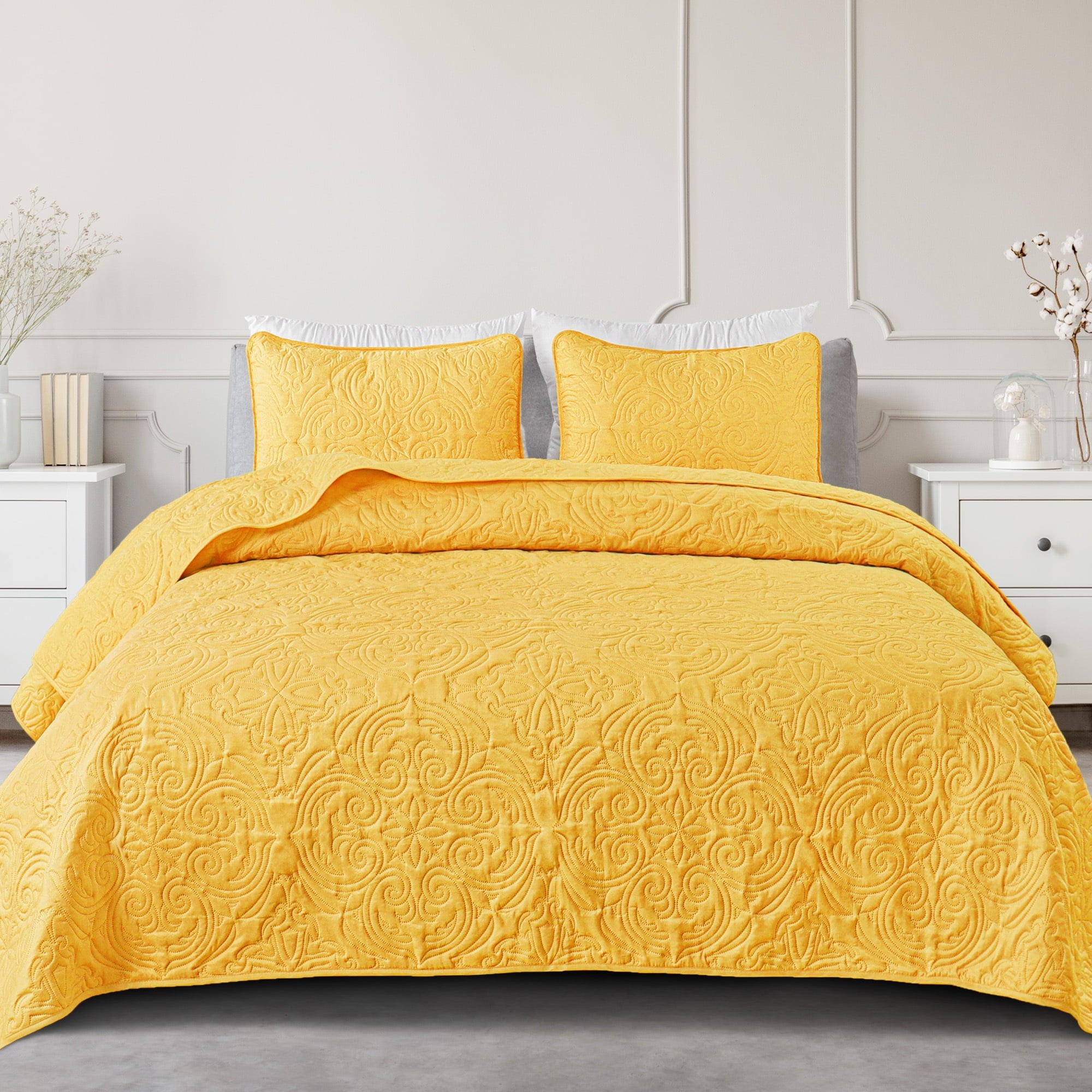 Exclusivo Mezcla Queen Quilt Bedding Set, Lightweight Vintage Queen Size Quilts with Pillow Shams, Soft Bedspreads Coverlets for All Seasons (96"x90", Brich Beige)