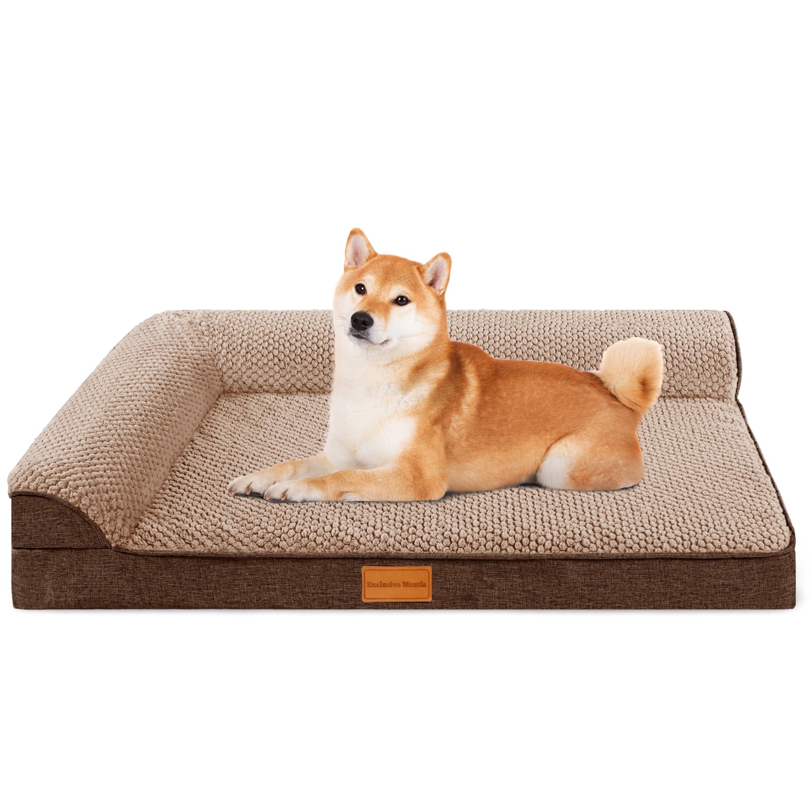 Exclusivo Mezcla Jacquard Orthopedic Pet Bed for Large Dogs, 42"X28" Waterproof L Shaped Dog Bed with Washable Cover, Black