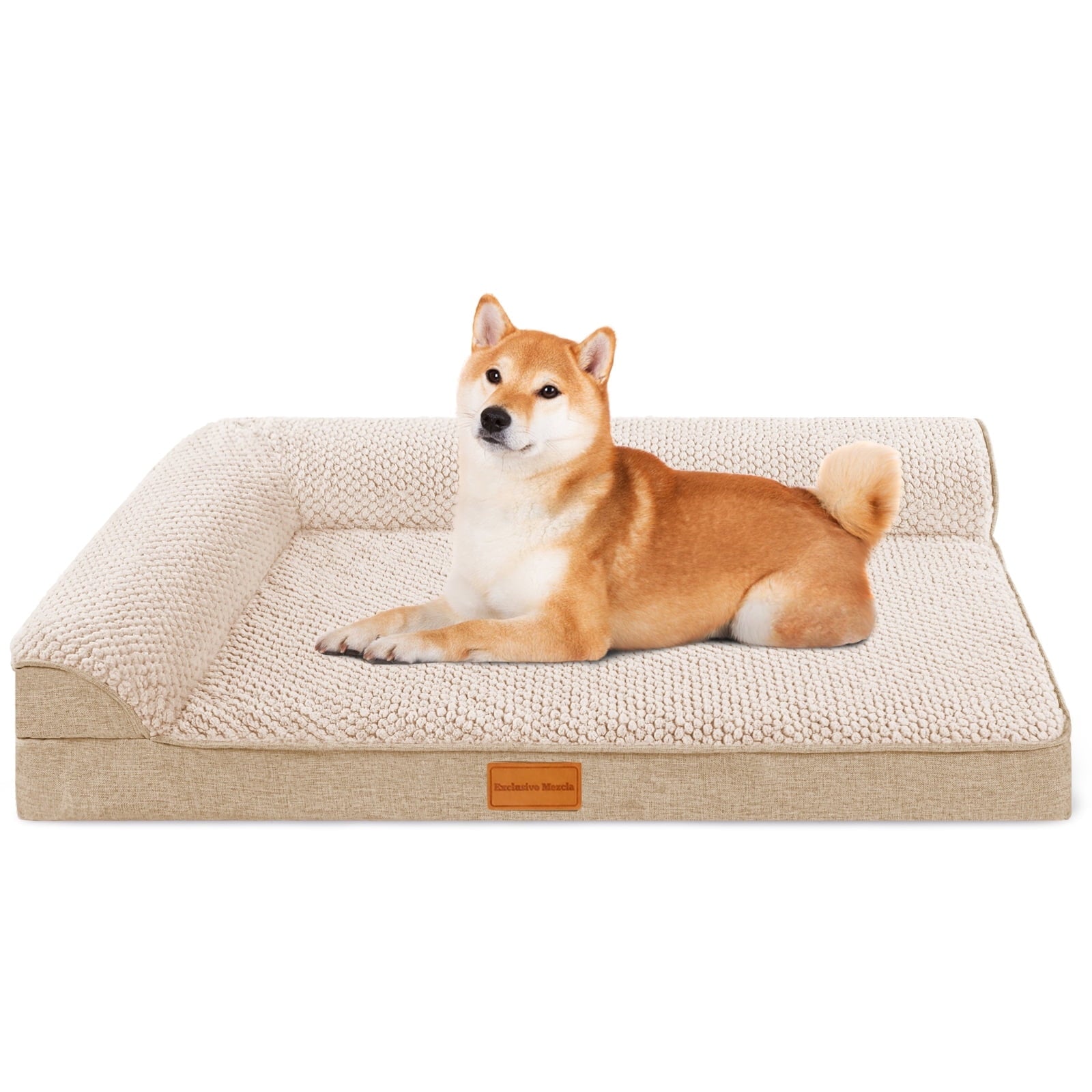 Exclusivo Mezcla Jacquard Orthopedic Pet Bed for Large Dogs, 42"X28" Waterproof L Shaped Dog Bed with Washable Cover, Black