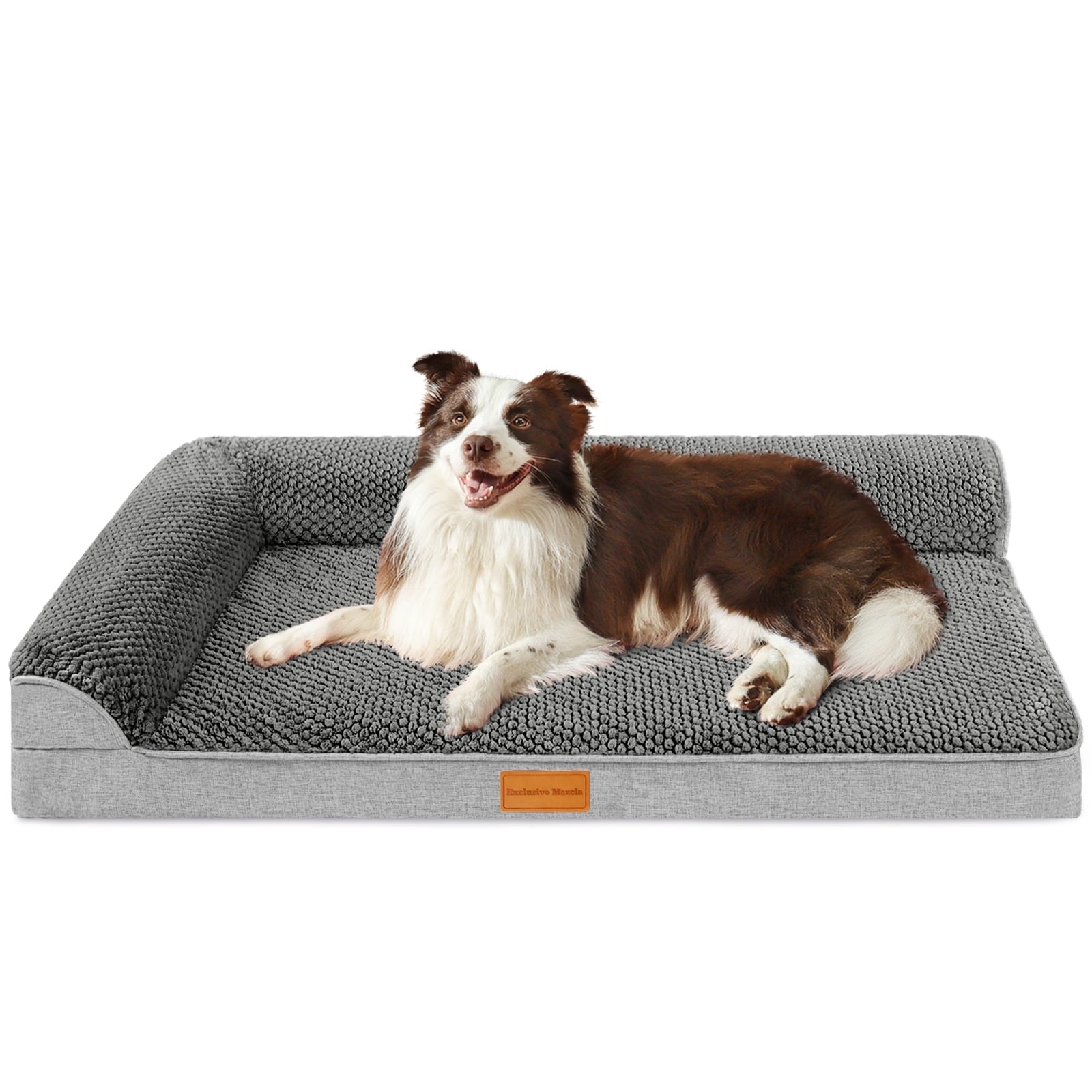 Exclusivo Mezcla Jacquard Orthopedic Pet Bed for Large Dogs, 42"X28" Waterproof L Shaped Dog Bed with Washable Cover, Black