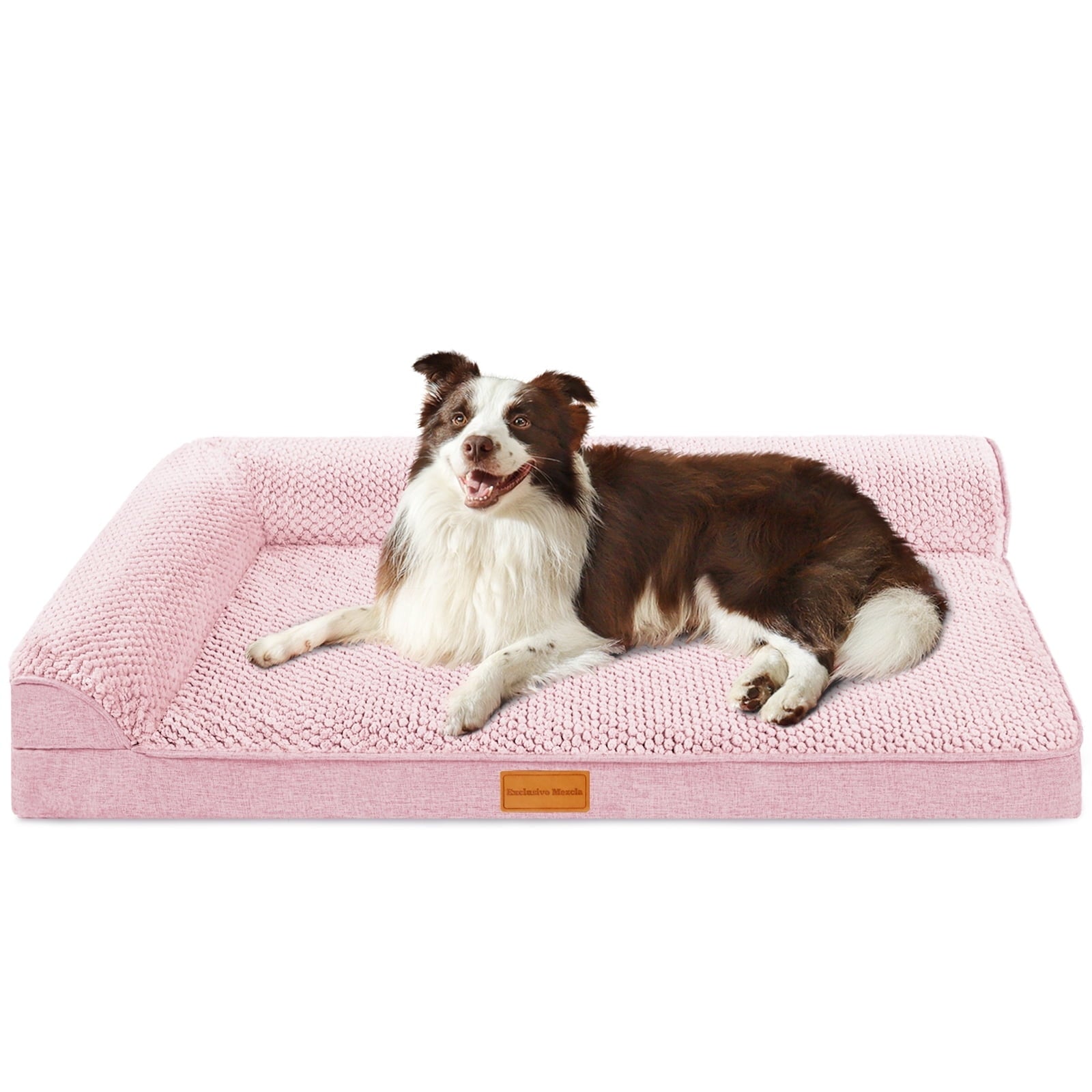 Exclusivo Mezcla Jacquard Orthopedic Pet Bed for Large Dogs, 42"X28" Waterproof L Shaped Dog Bed with Washable Cover, Black