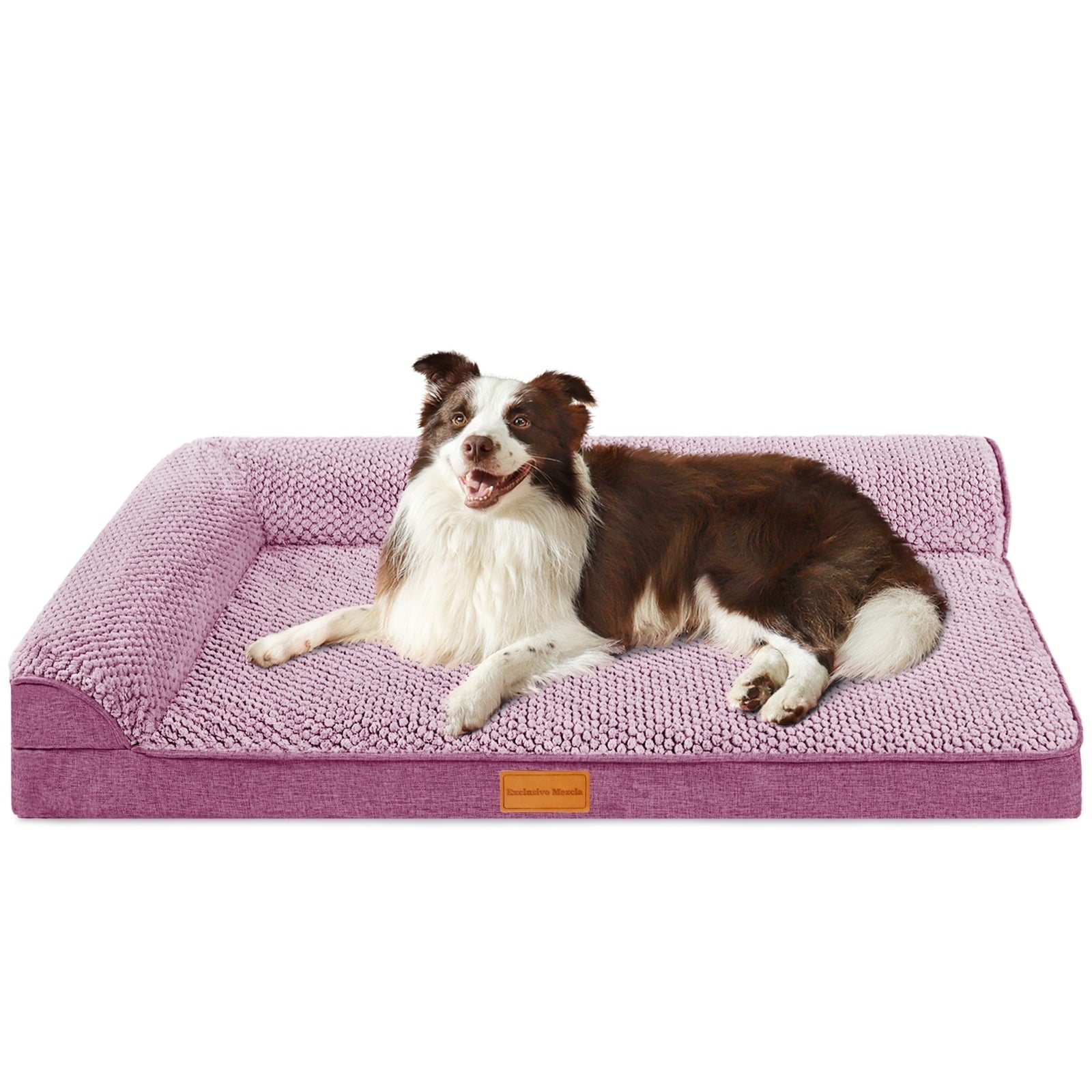 Exclusivo Mezcla Jacquard Orthopedic Pet Bed for Large Dogs, 42"X28" Waterproof L Shaped Dog Bed with Washable Cover, Black