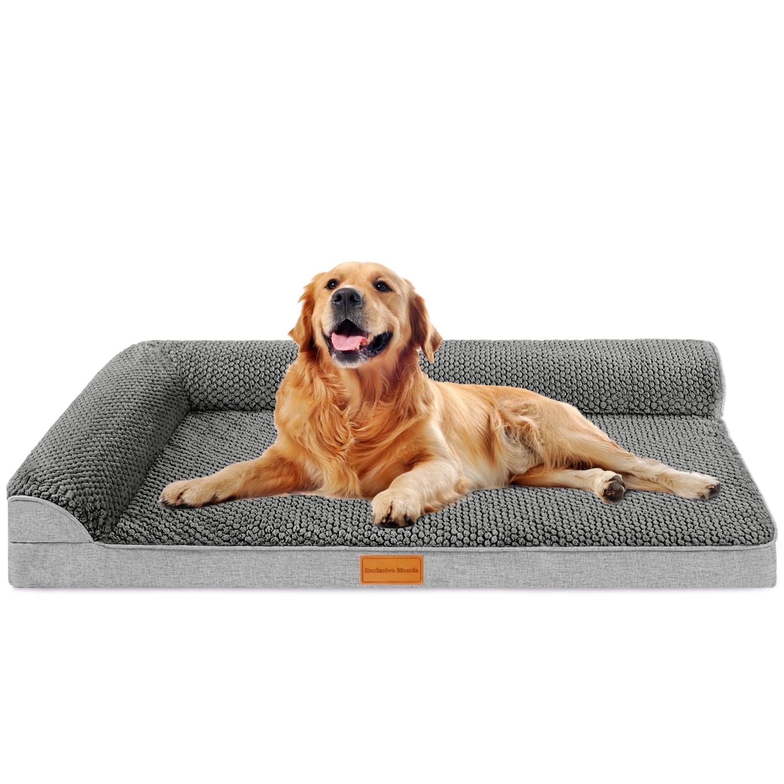 Exclusivo Mezcla Jacquard Orthopedic Pet Bed for Large Dogs, 42"X28" Waterproof L Shaped Dog Bed with Washable Cover, Black