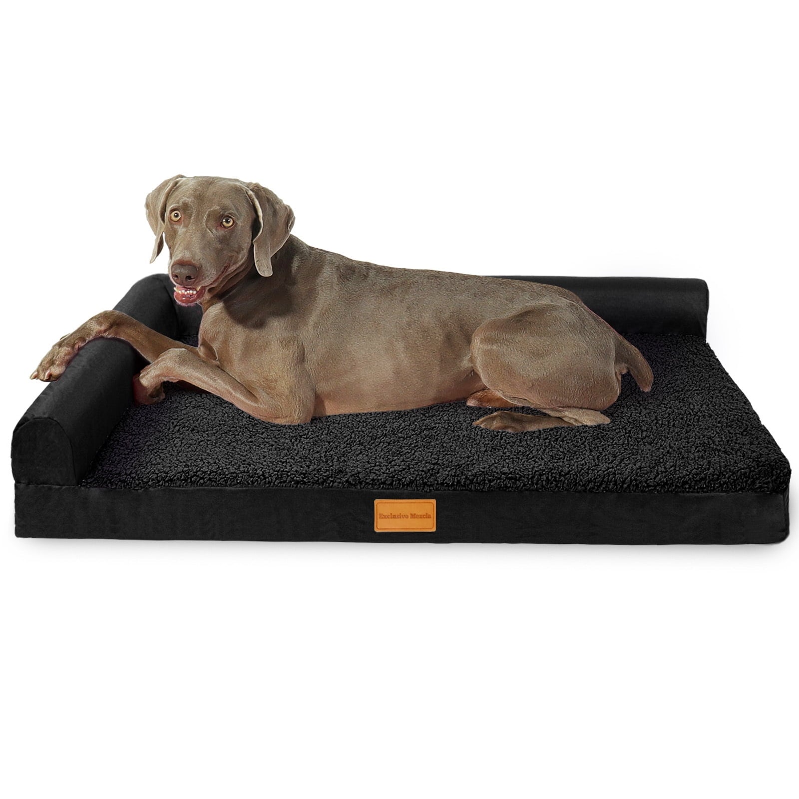 Exclusivo Mezcla Orthopedic Pet Bed for Extra Large Dogs 48"X30", L Shaped Waterproof Dog Beds with Removable Washable Cover, Brown
