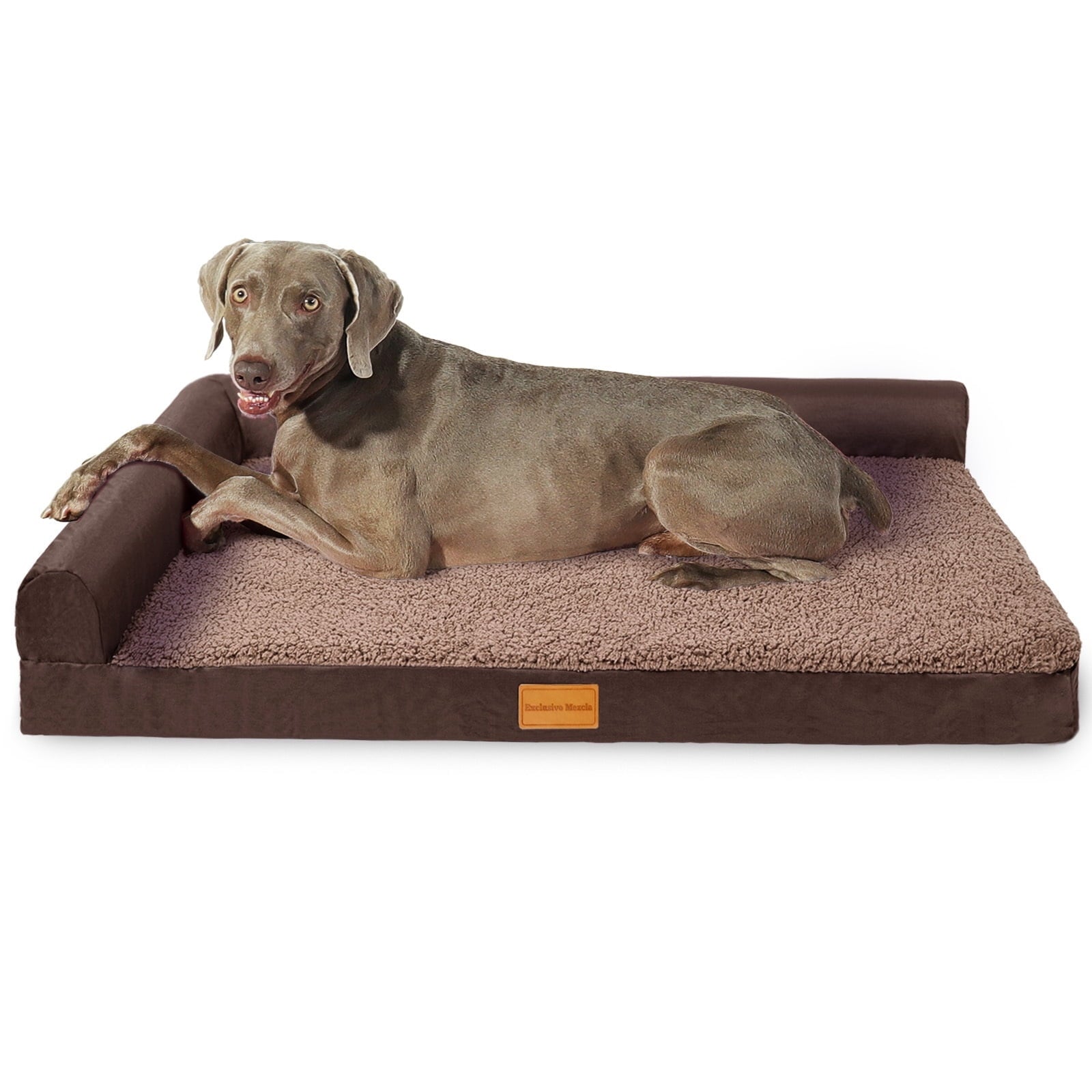 Exclusivo Mezcla Orthopedic Pet Bed for Extra Large Dogs 48"X30", L Shaped Waterproof Dog Beds with Removable Washable Cover, Brown