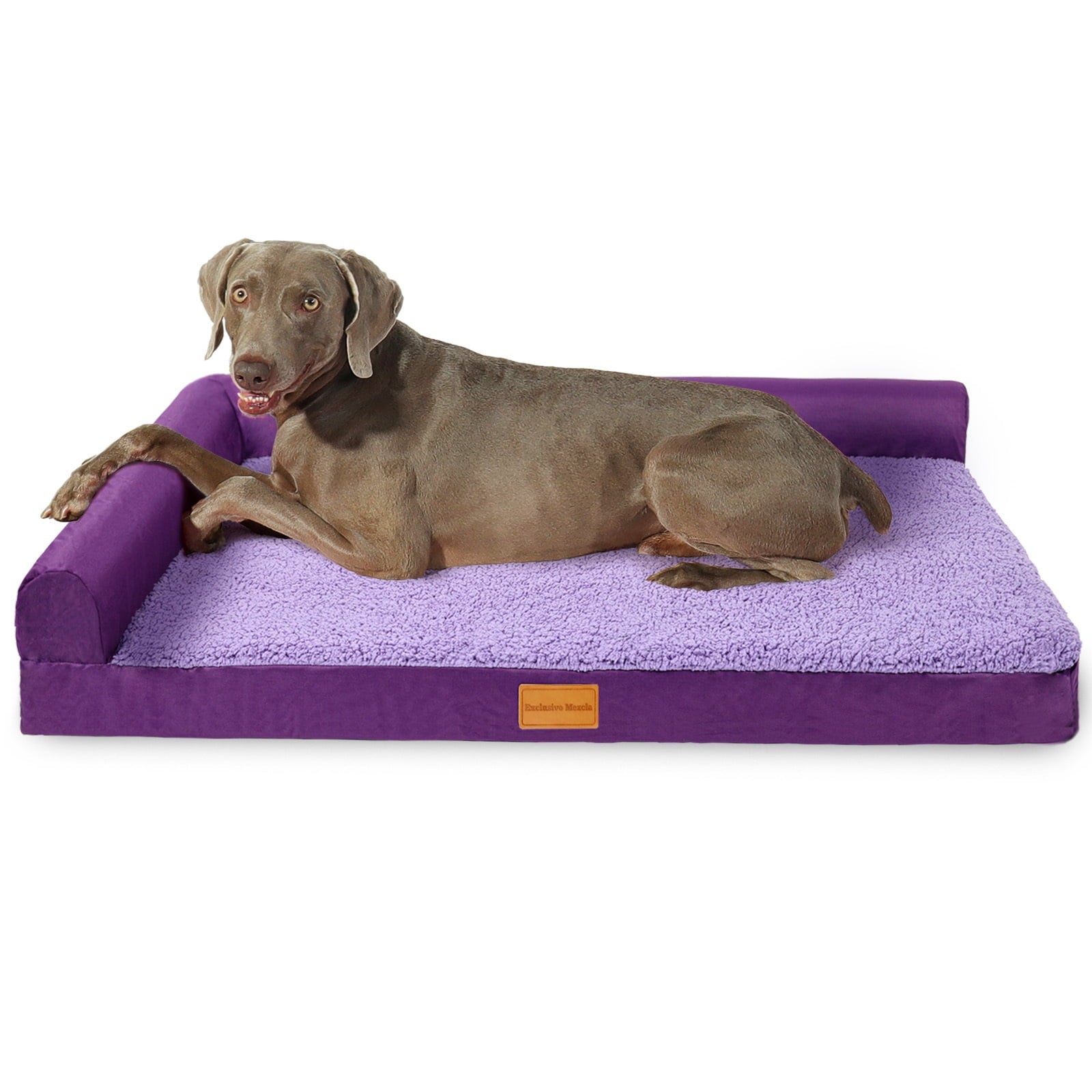 Exclusivo Mezcla Orthopedic Pet Bed for Extra Large Dogs 48"X30", L Shaped Waterproof Dog Beds with Removable Washable Cover, Brown