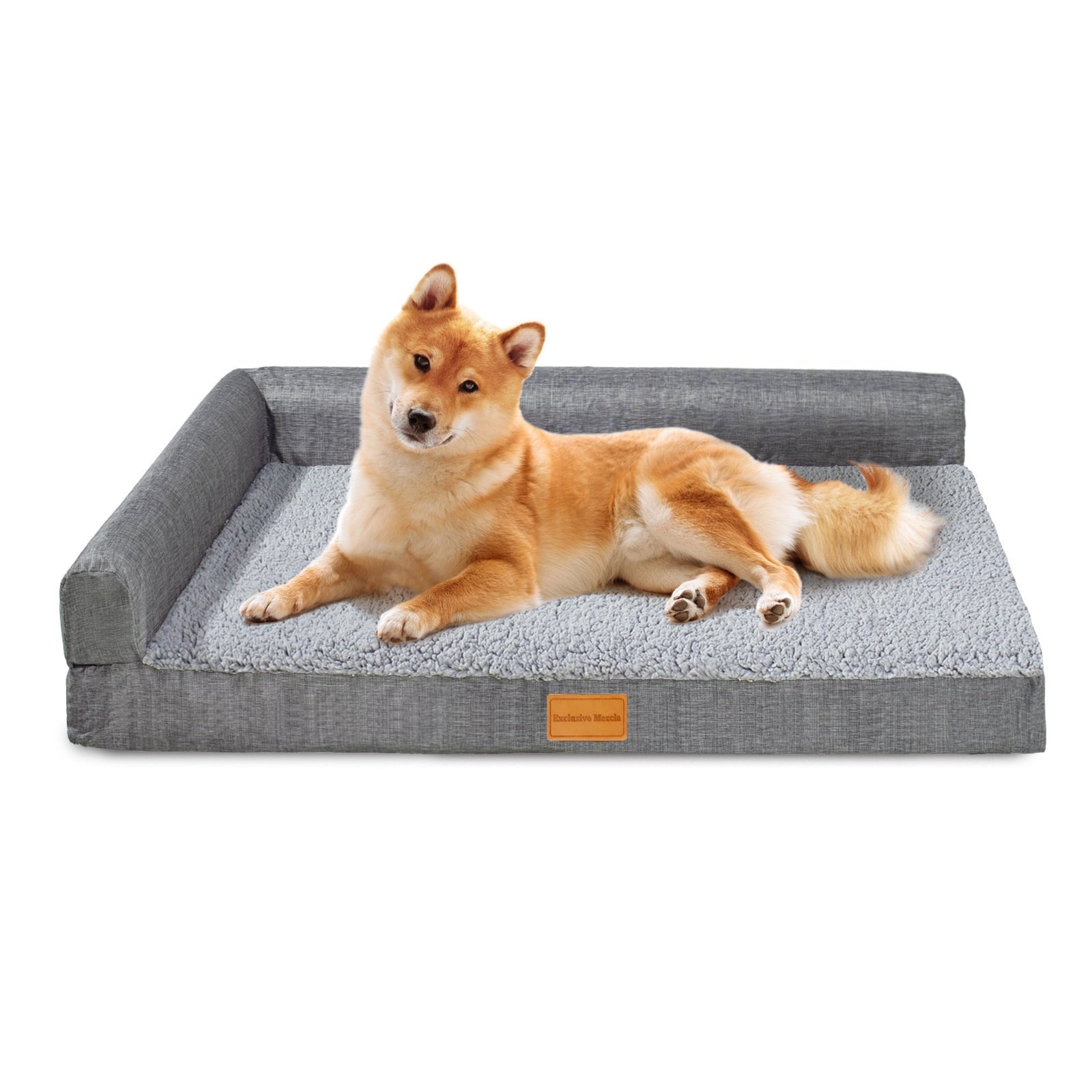 Exclusivo Mezcla Orthopedic Pet Bed for Extra Large Dogs 48"X30", L Shaped Waterproof Dog Beds with Removable Washable Cover, Brown