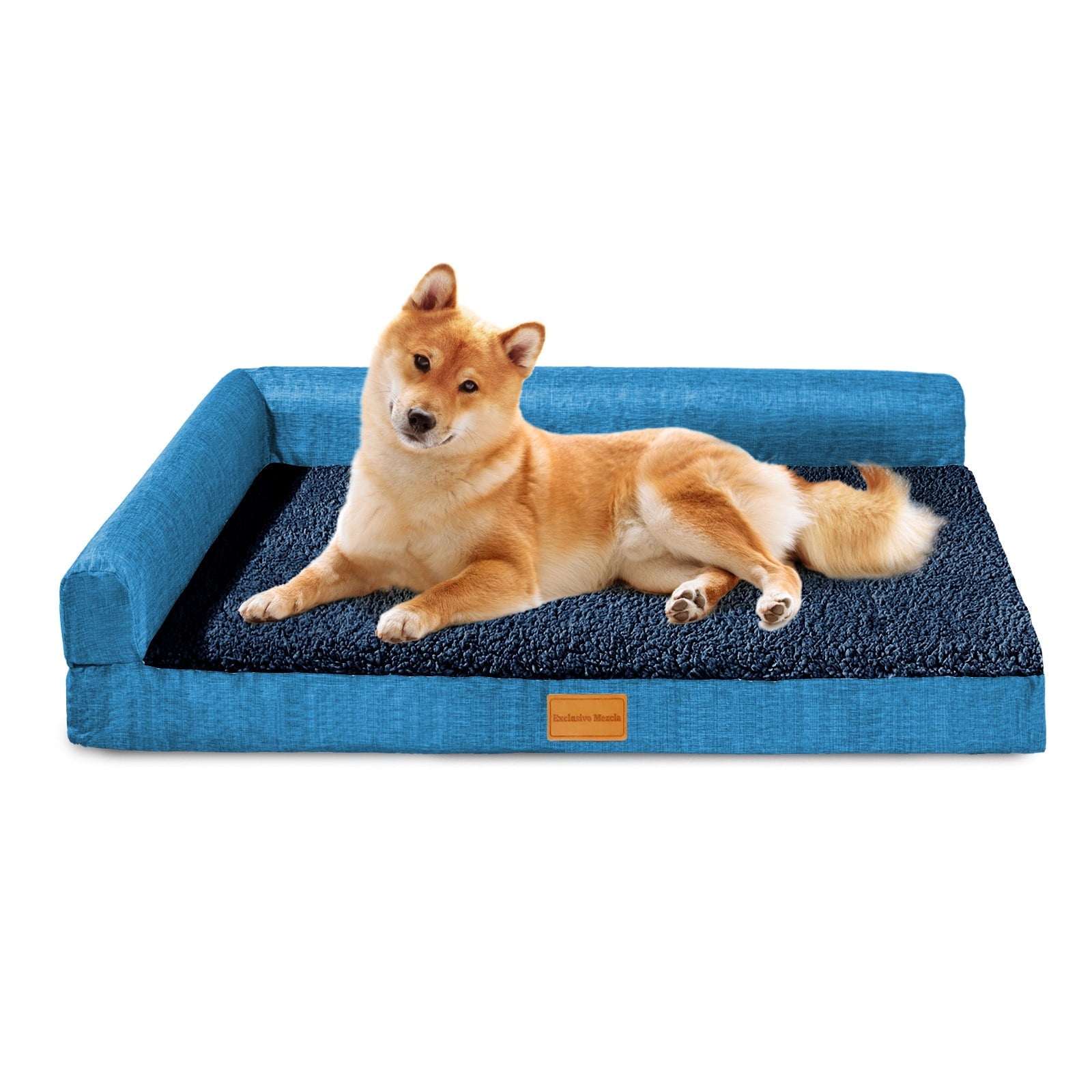 Exclusivo Mezcla Orthopedic Pet Bed for Extra Large Dogs 48"X30", L Shaped Waterproof Dog Beds with Removable Washable Cover, Brown