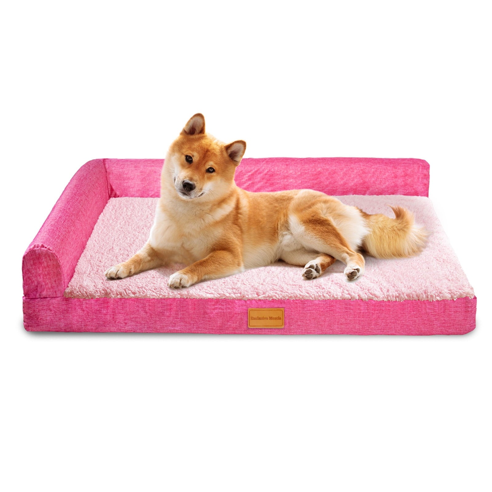 Exclusivo Mezcla Orthopedic Pet Bed for Extra Large Dogs 48"X30", L Shaped Waterproof Dog Beds with Removable Washable Cover, Brown