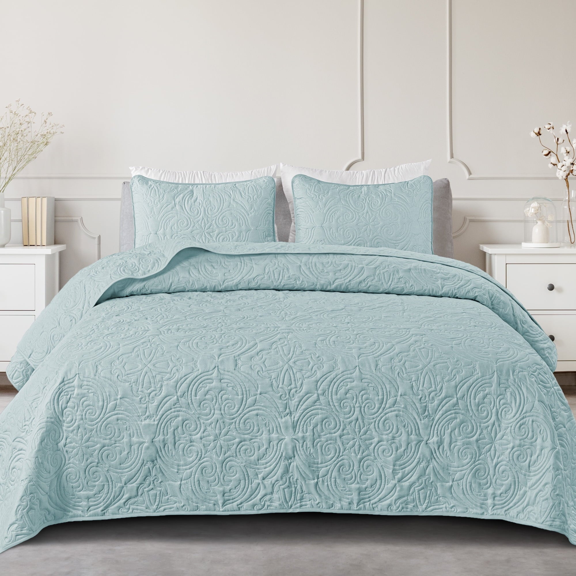 Exclusivo Mezcla Queen Quilt Bedding Set, Lightweight Vintage Queen Size Quilts with Pillow Shams, Soft Bedspreads Coverlets for All Seasons (96"x90", Brich Beige)