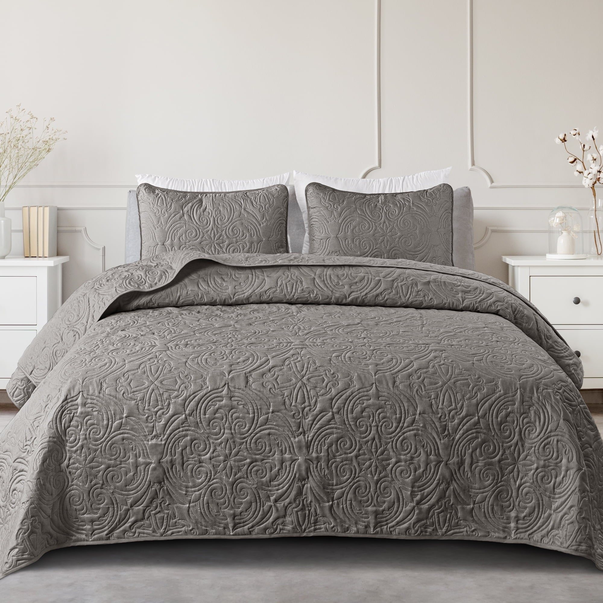 Exclusivo Mezcla Queen Quilt Bedding Set, Lightweight Vintage Queen Size Quilts with Pillow Shams, Soft Bedspreads Coverlets for All Seasons (96"x90", Brich Beige)