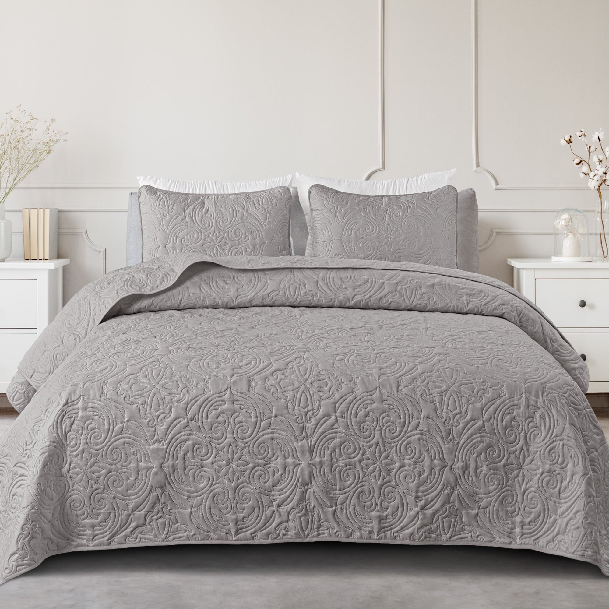 Exclusivo Mezcla Queen Quilt Bedding Set, Lightweight Vintage Queen Size Quilts with Pillow Shams, Soft Bedspreads Coverlets for All Seasons (96"x90", Brich Beige)