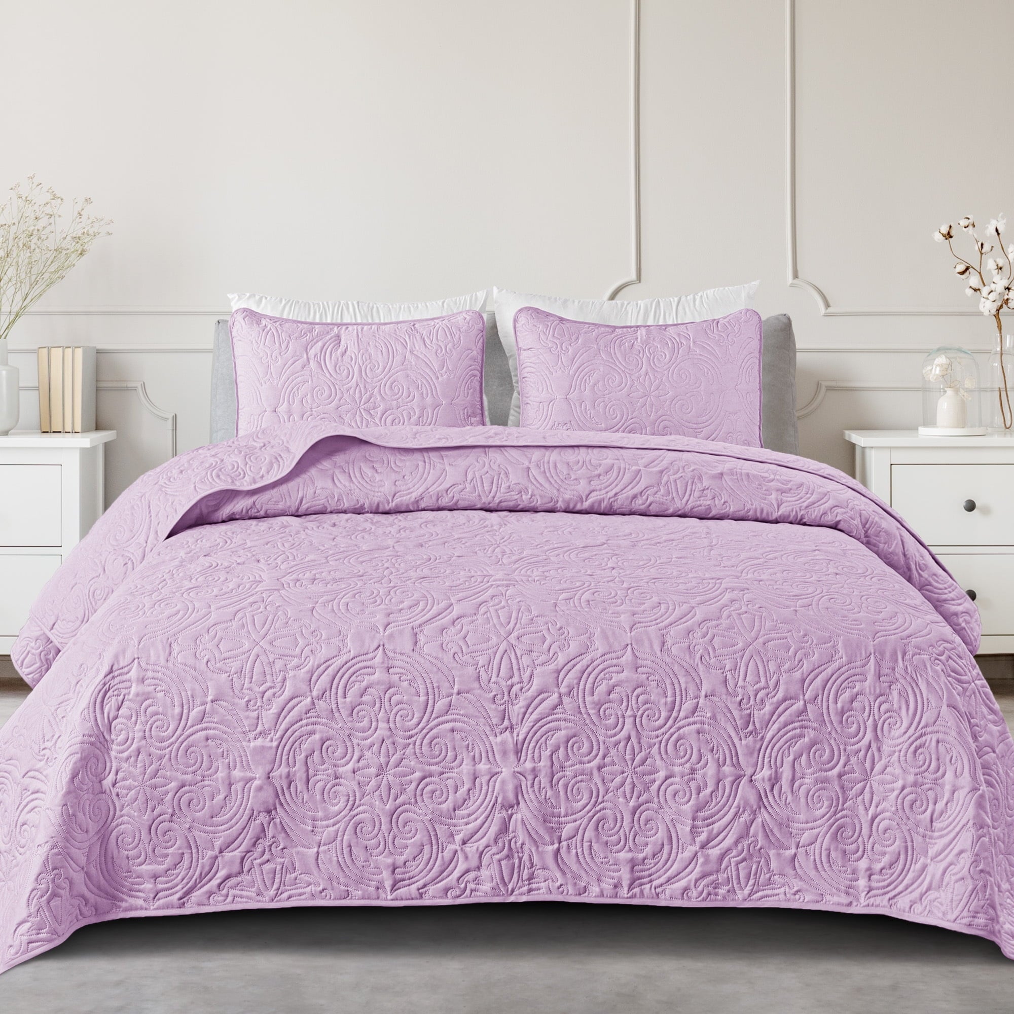 Exclusivo Mezcla Queen Quilt Bedding Set, Lightweight Vintage Queen Size Quilts with Pillow Shams, Soft Bedspreads Coverlets for All Seasons (96"x90", Brich Beige)