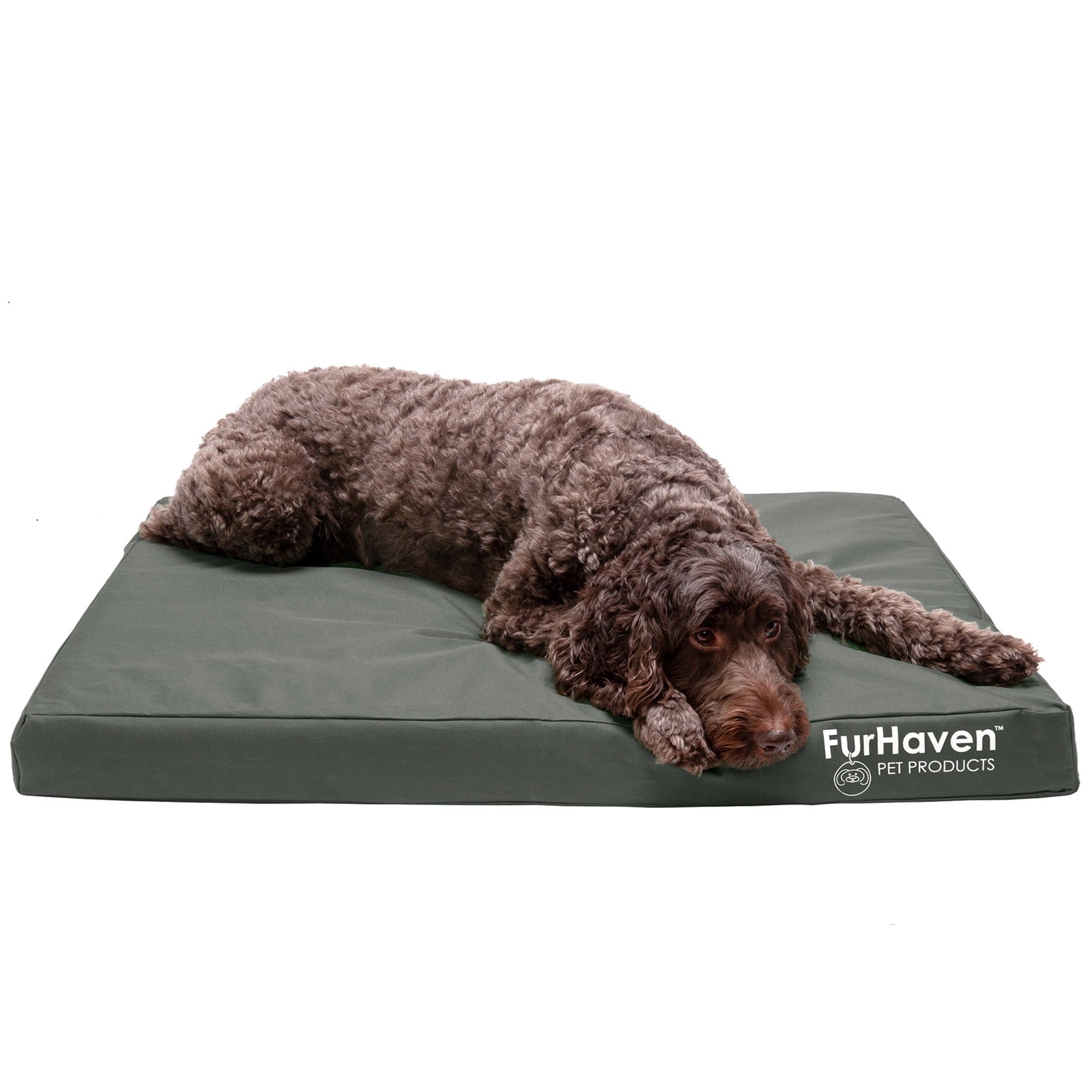 FurHaven Pet Products Indoor/Outdoor Oxford Orthopedic Deluxe Mattress Pet Bed for Dogs & Cats - Deep Lagoon, Medium