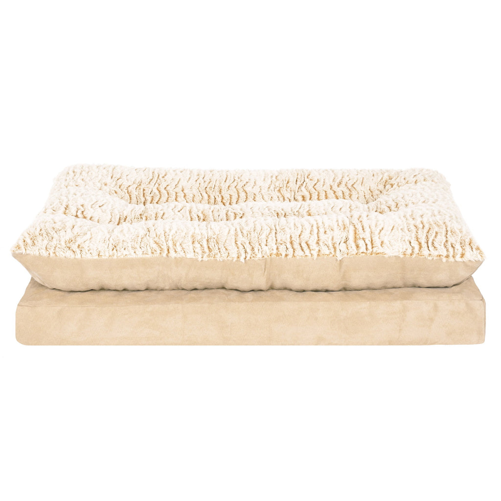 FurHaven Pet Products Medium Embossed Faux Fur & Suede Pillow Top Mattress Dog & Cat Bed, Taupe