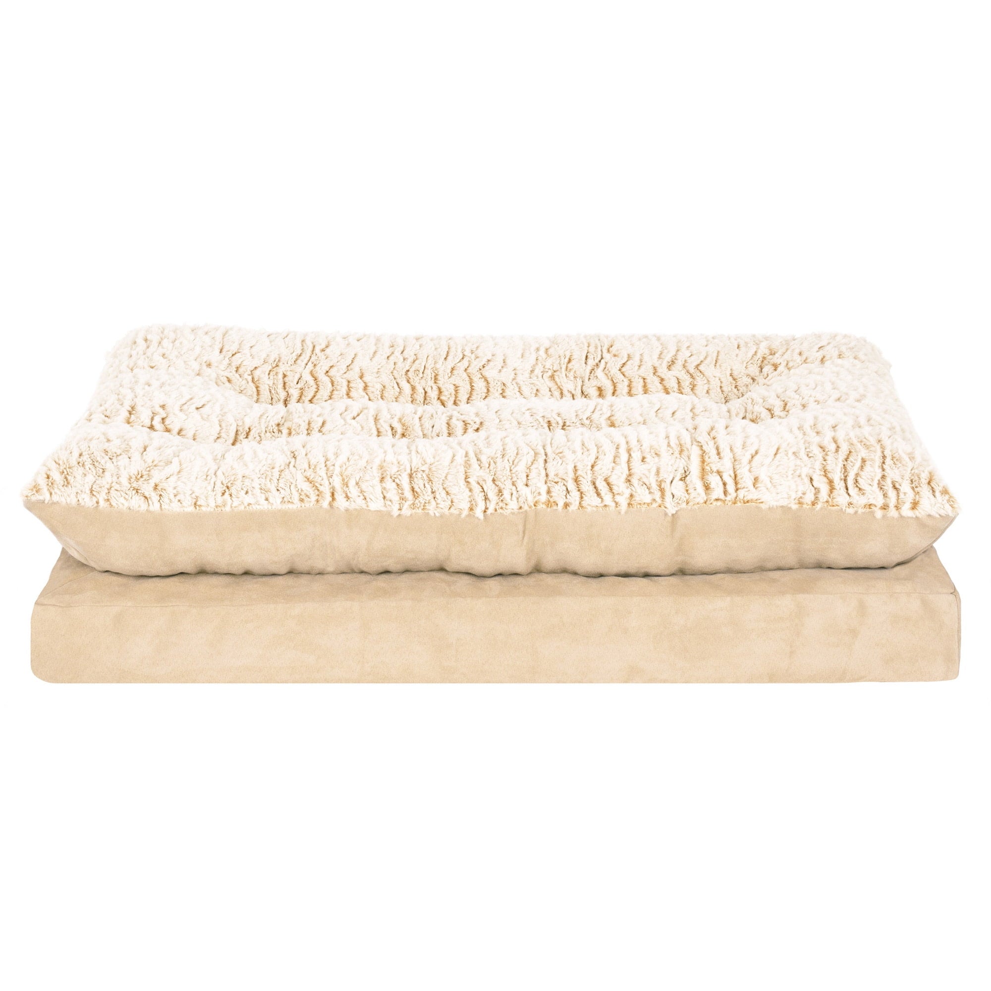 FurHaven Pet Products Medium Embossed Faux Fur & Suede Pillow Top Mattress Dog & Cat Bed, Taupe