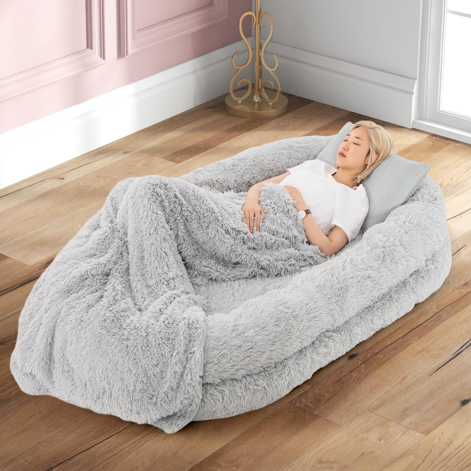 Gymax 68'' x 46'' x 10'' Human Dog Bed Orthopedic Dog Bed w/ Soft Blanket Brown