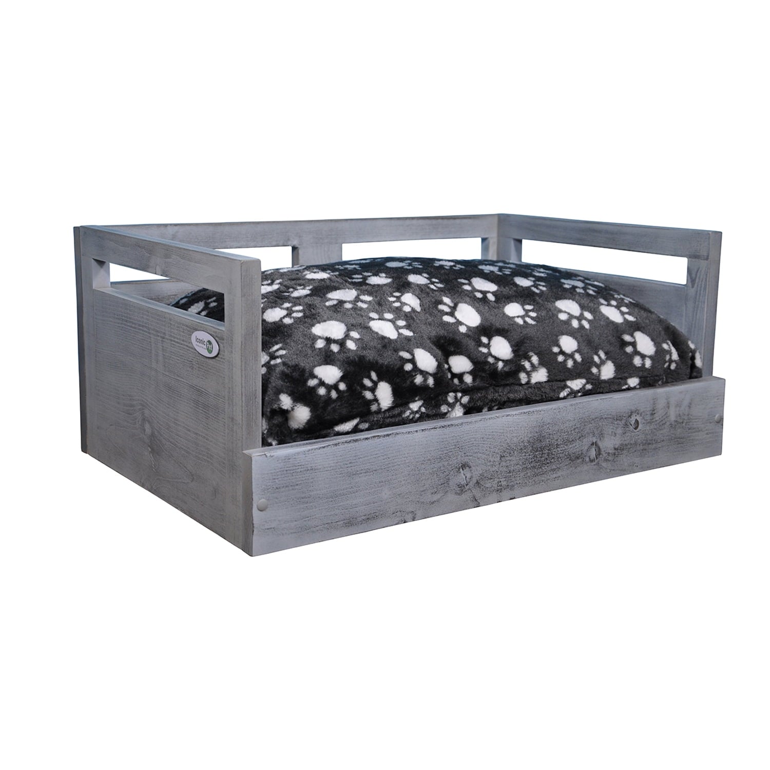 Wooden Pet Bed with Removable Cushion - Charcoal Gray - Medium