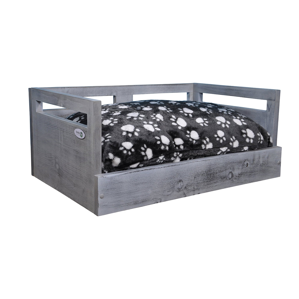 Wooden Pet Bed with Removable Cushion - Charcoal Gray - Medium