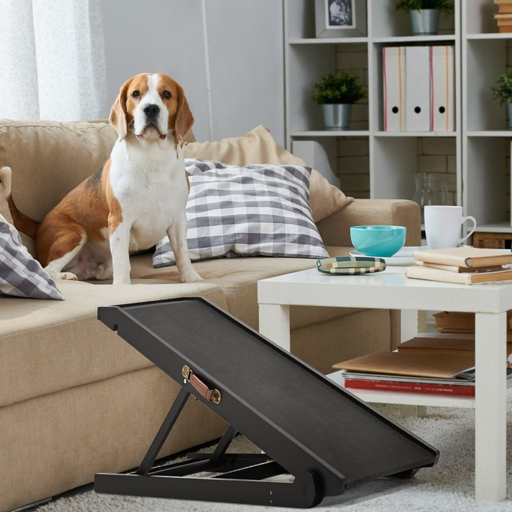 MOPHOTO 39"L x 18"W Wooden Pet Ramp for Dogs, Folding Pets Ramp with Non-Slip Carpet, 4 Height Adjustable, Supports up to 200 lbs, Bed Pet Ramp