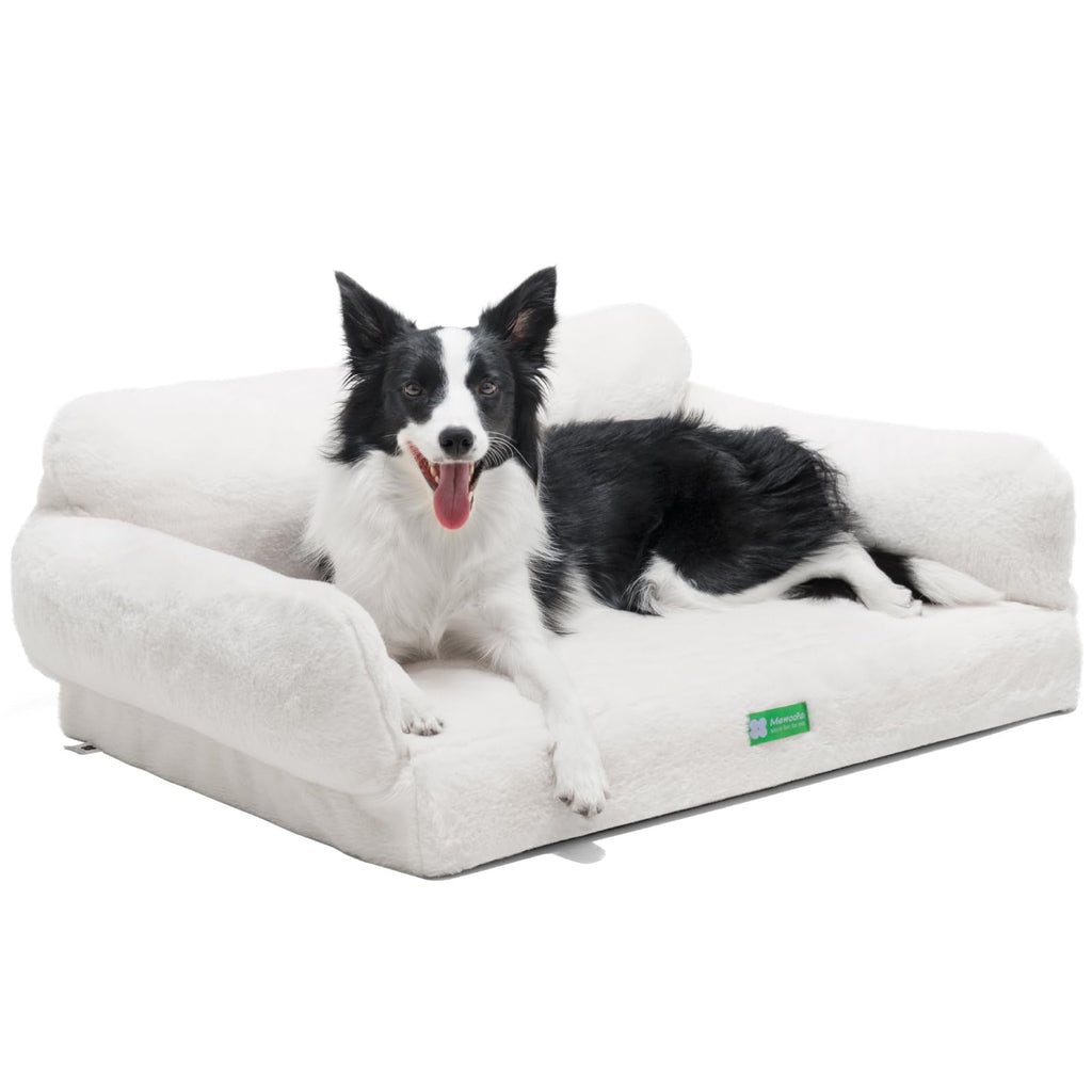 Mewoofun Fashion Cat Sofa Bed Cat Couch,Fluffy Dog Bed for Medium Small Dogs & Cats,with Non-Slip Bottom,White