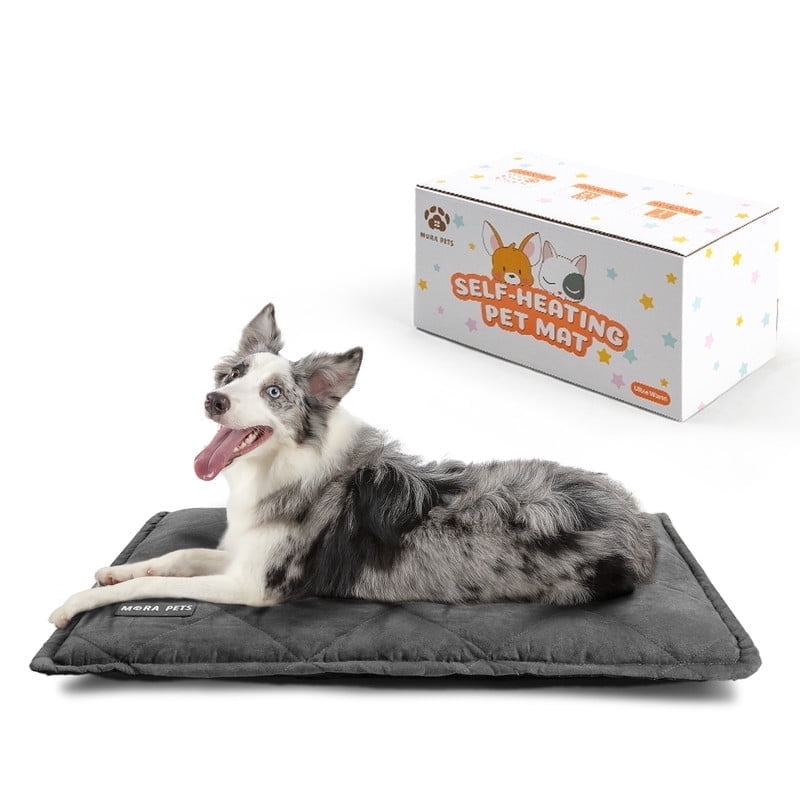 Mora Pets Self Warming Cat Bed with Washable Cover Smooth Self Heating Pet Pad with Non Slip Bottom Dog Crate Mats for Medium Large dogs, Gray, 36inch