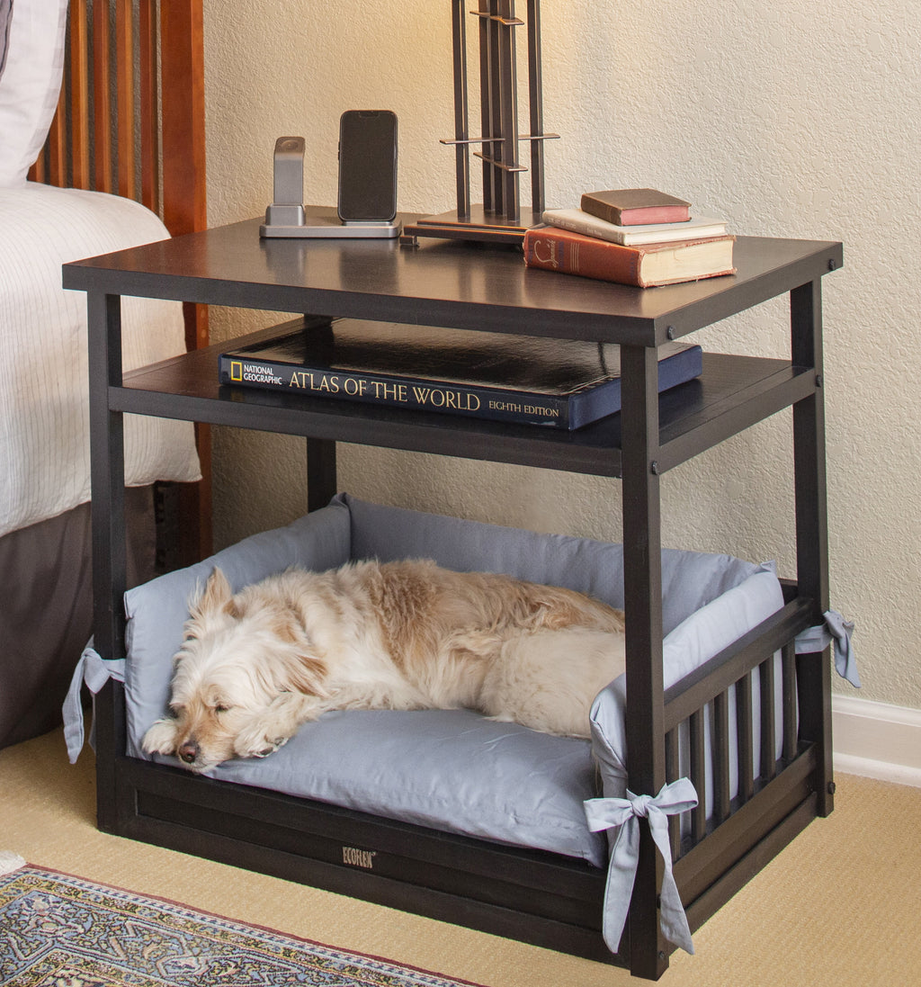 New Age Pet® ECOFLEX® Dog Bed Nightstand with Memory Foam Cushion - Durable, Non-Toxic Wood Plastic Composite, Easy Clean Removable Cover, Multi-Purpose Space Saver for Small Spaces, Quick Assembly