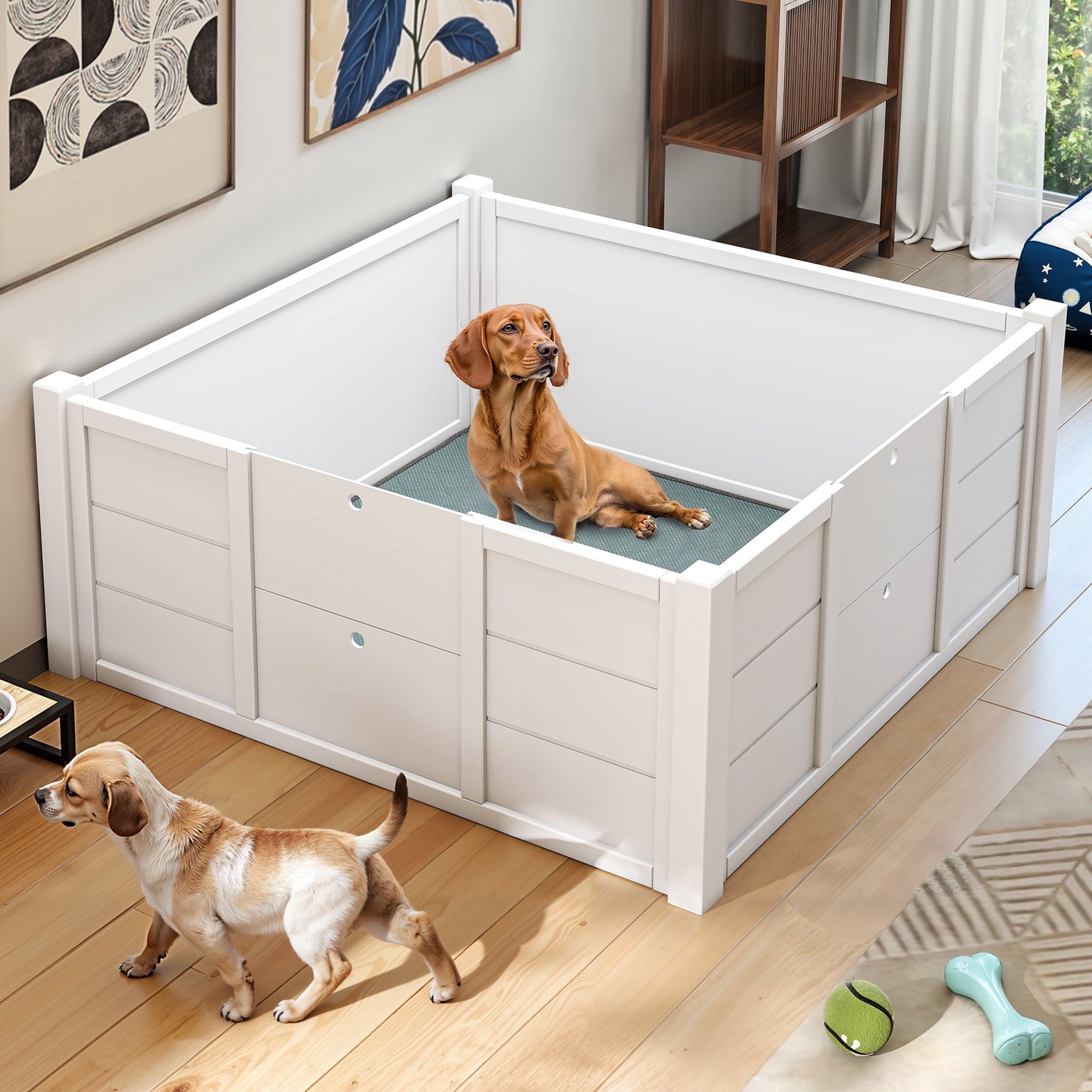 Uforic Whelping Box for Dogs, 39.4" L x 39.4" W Large Dog Bed Birthing Box Indoor with Removable Doors, Washable Pads, Portable Puppy Brooder for Puppies