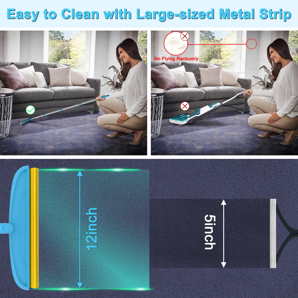 Carpet Rake for Dog Hair Remover: 2 in 1 Reusable Pet Hair Remover – 60" Adjustable Long Handle Carpet Removal Tool for Dog Cat Human Hair – Carpet Scrape Cleaning for Rug Couch Bed
