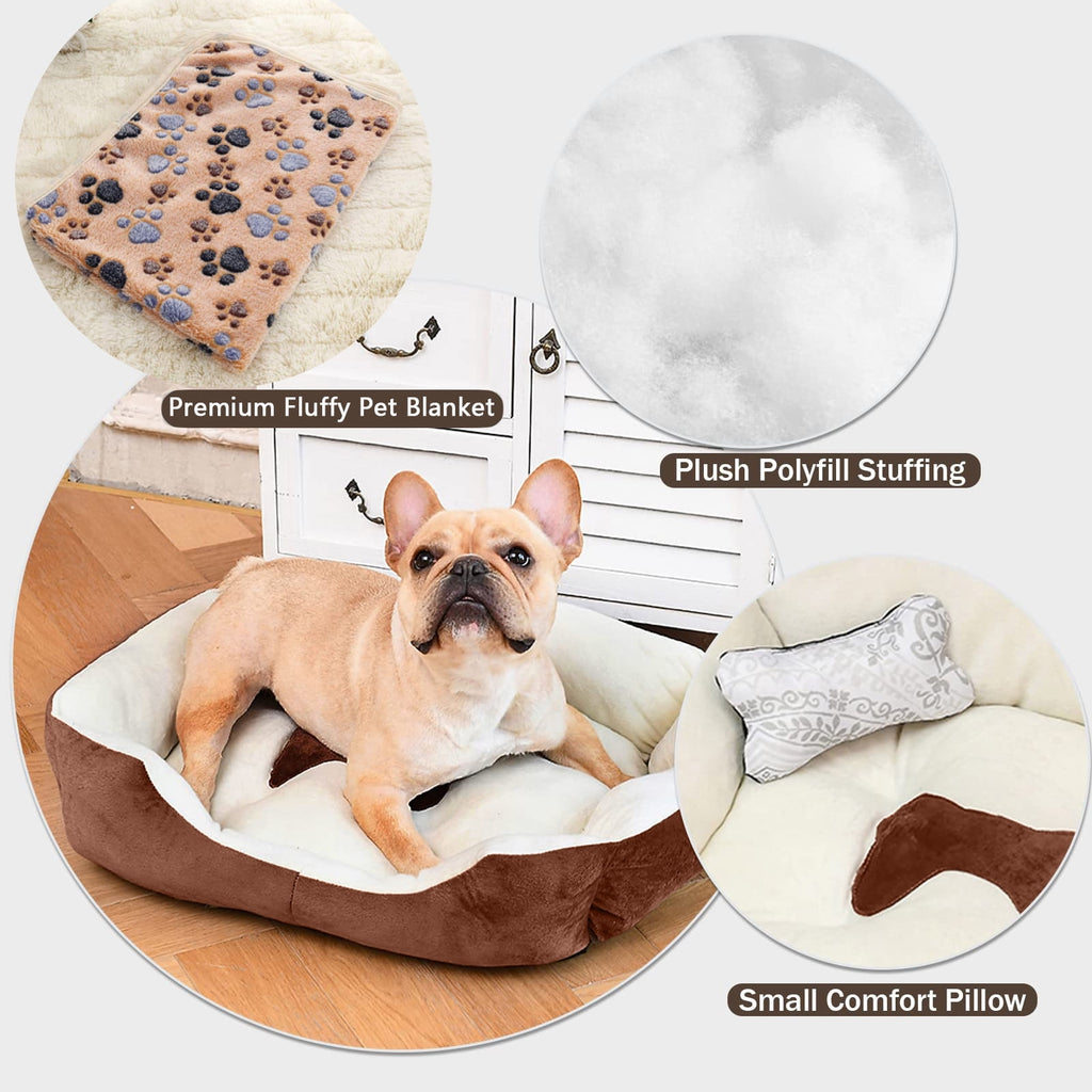 PayUSD Dog Beds for Small Dogs with Dog Blanket & Plush Bone Washable Calming Cat Bed Pet Bed