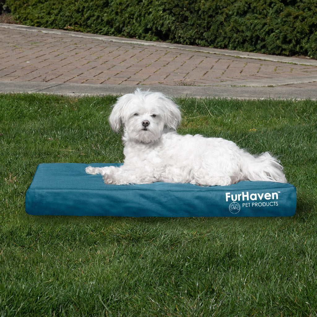 FurHaven Pet Products Indoor/Outdoor Oxford Orthopedic Deluxe Mattress Pet Bed for Dogs & Cats - Deep Lagoon, Medium
