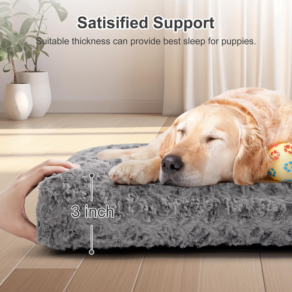 EMONIA Large Dog Bed, Luxury Rose Velvet Pet Mattress, Washable Dog Mattress for Crate, Non Slip Bottom, Suitable for Large, Medium Dogs 36 "x 23", Light Gray
