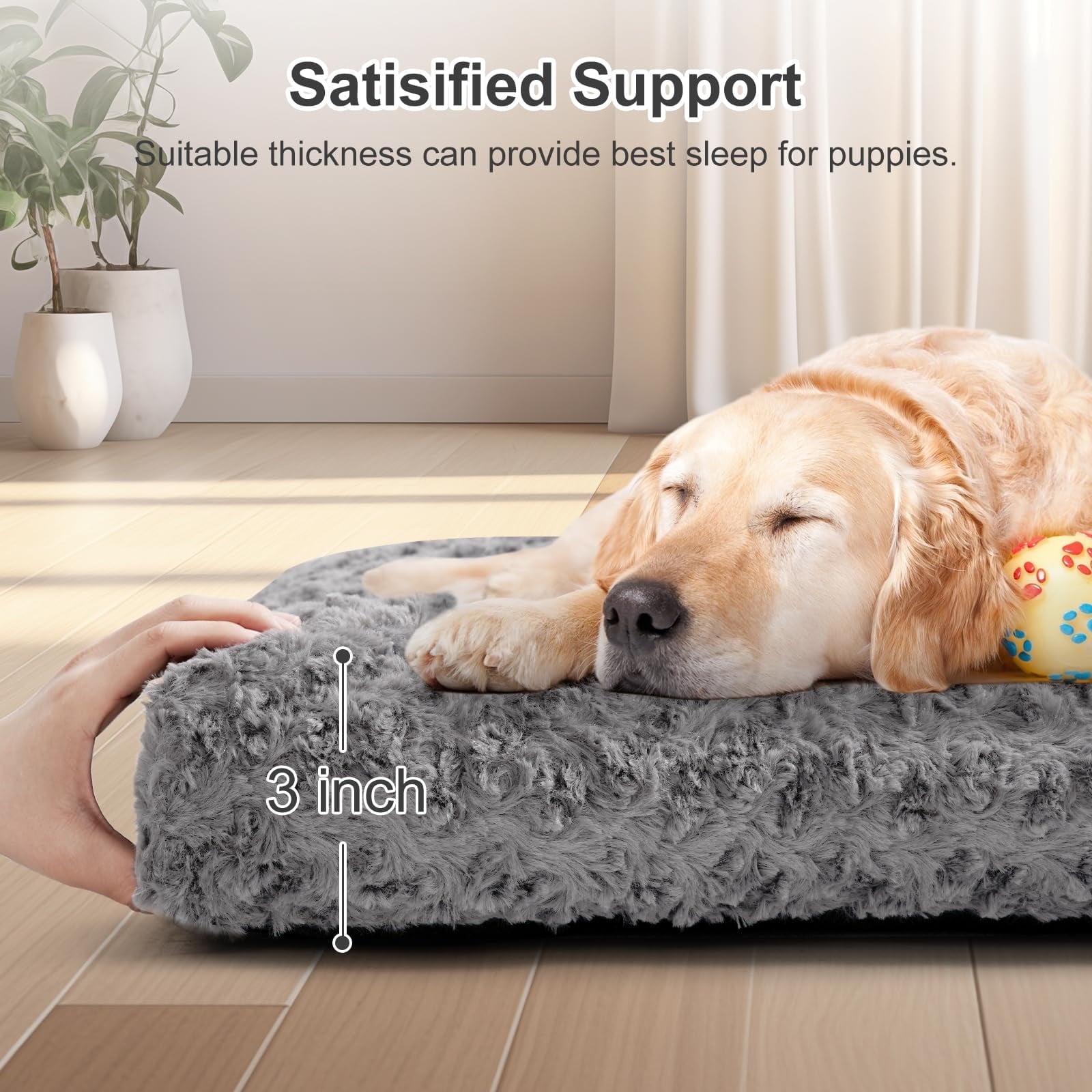 EMONIA Large Dog Bed, Luxury Rose Velvet Pet Mattress, Washable Dog Mattress for Crate, Non Slip Bottom, Suitable for Large, Medium Dogs 36 "x 23", Light Gray