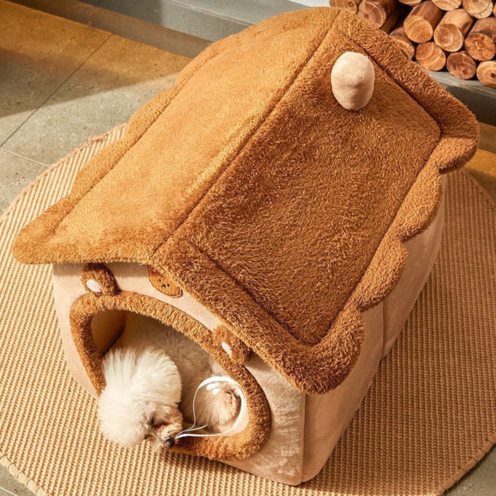 Egmy Dog House, Indoor Foldable Soft Kennel Bed, Warm Cats House Puppy Cave with Cushion, for Small Medium Large Dogs Cats