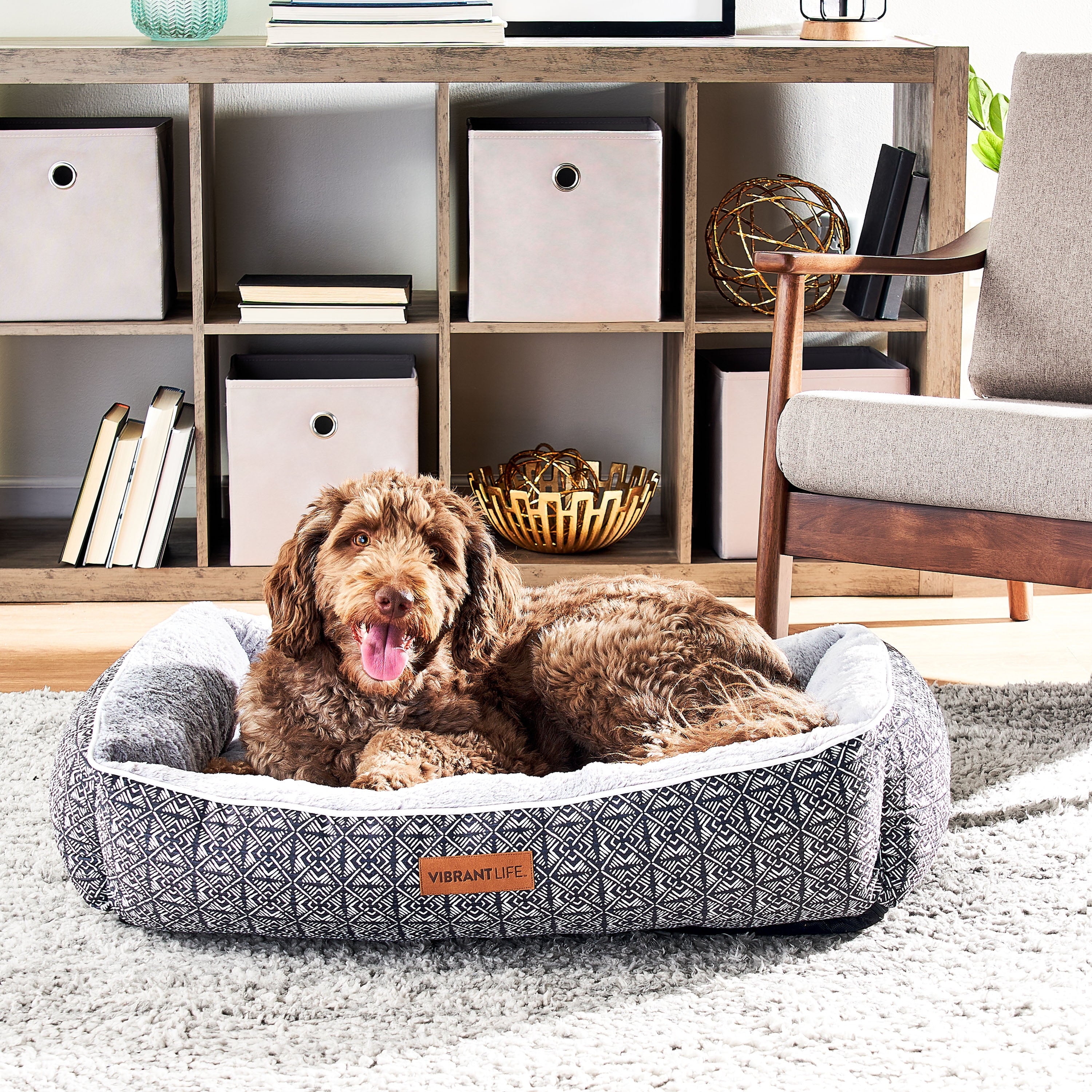 (2 pack) Vibrant Life Lounger Dog Bed, Black Geo, Large, 36" x 27"