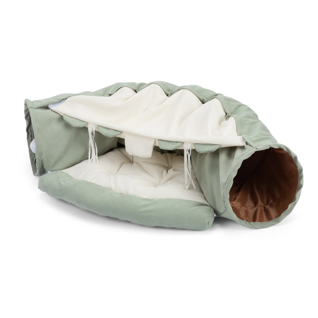 Coziwow 2-in-1 Cat Tunnel Tube Cat Tunnel Bed W/ Washable Bed Collapsible Kitty Toy, Green
