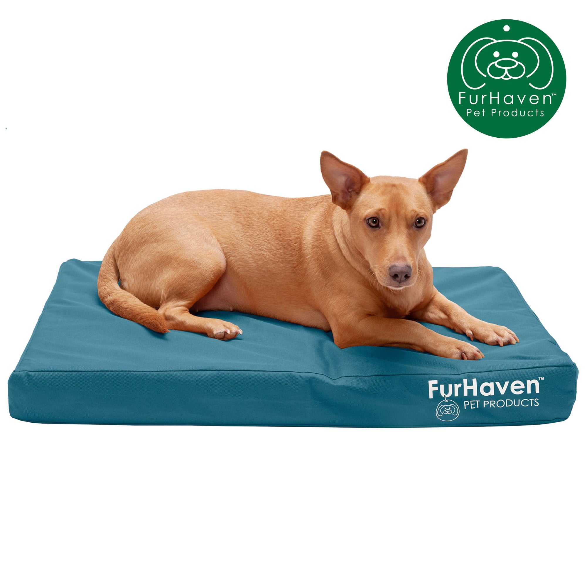 FurHaven Pet Products Indoor/Outdoor Oxford Orthopedic Deluxe Mattress Pet Bed for Dogs & Cats - Deep Lagoon, Medium