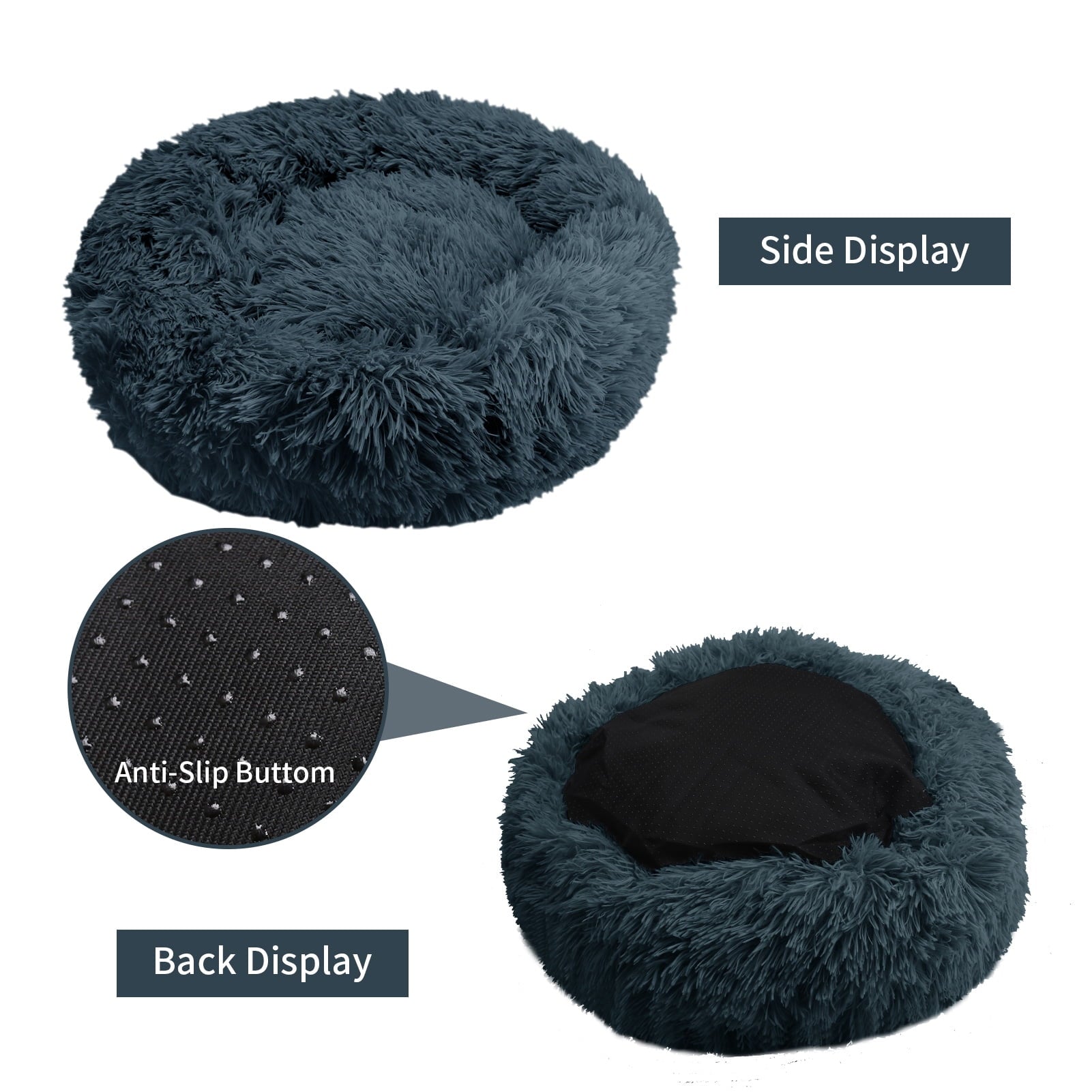 Donut Dog Bed - Anti-Anxiety, Self Warming, Cozy Soft Plush, Machine Washable Round Pet Bed, Ideal for Home & Travel, 20"x 8"， Dark Grey