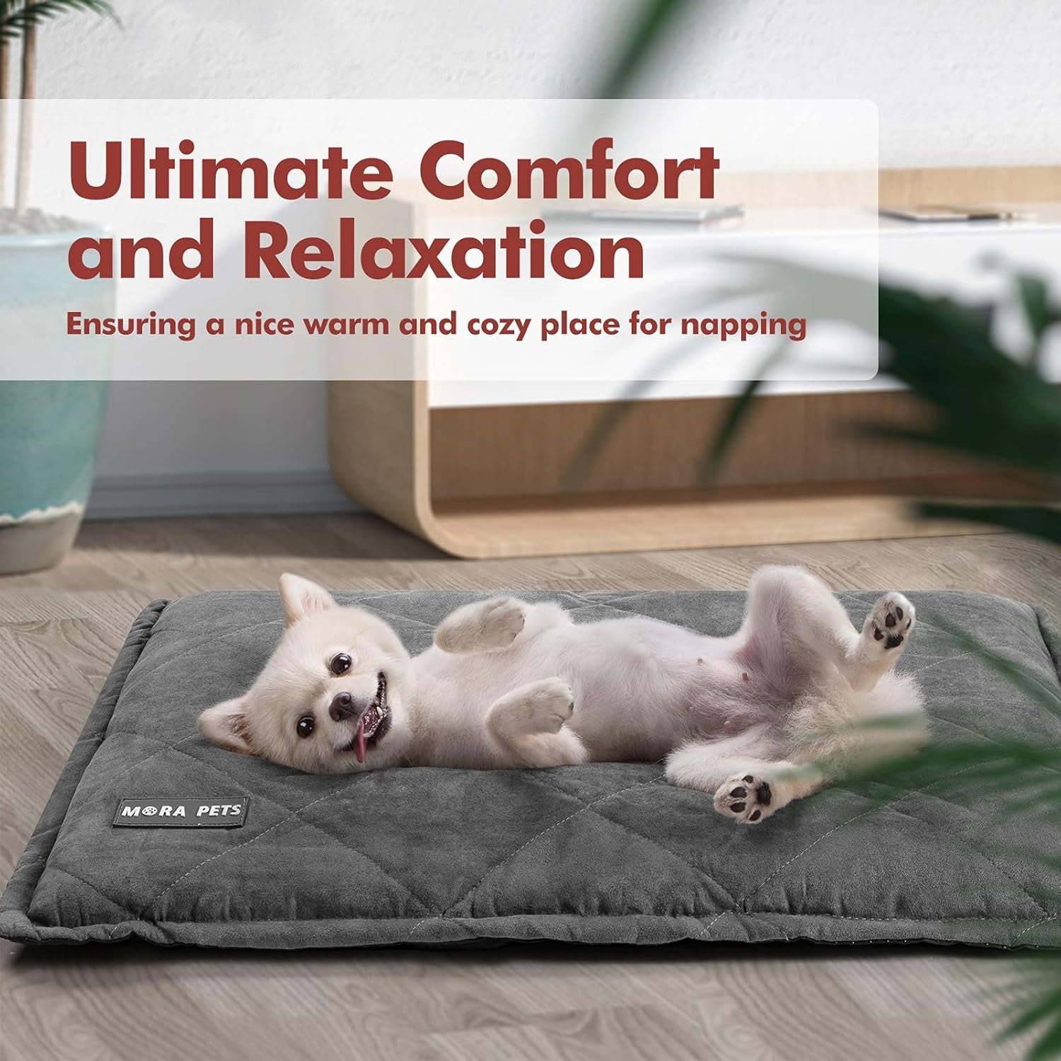 Mora Pets Self Warming Cat Bed with Washable Cover Smooth Self Heating Pet Pad with Non Slip Bottom Dog Crate Mats for Medium Large dogs, Gray, 36inch