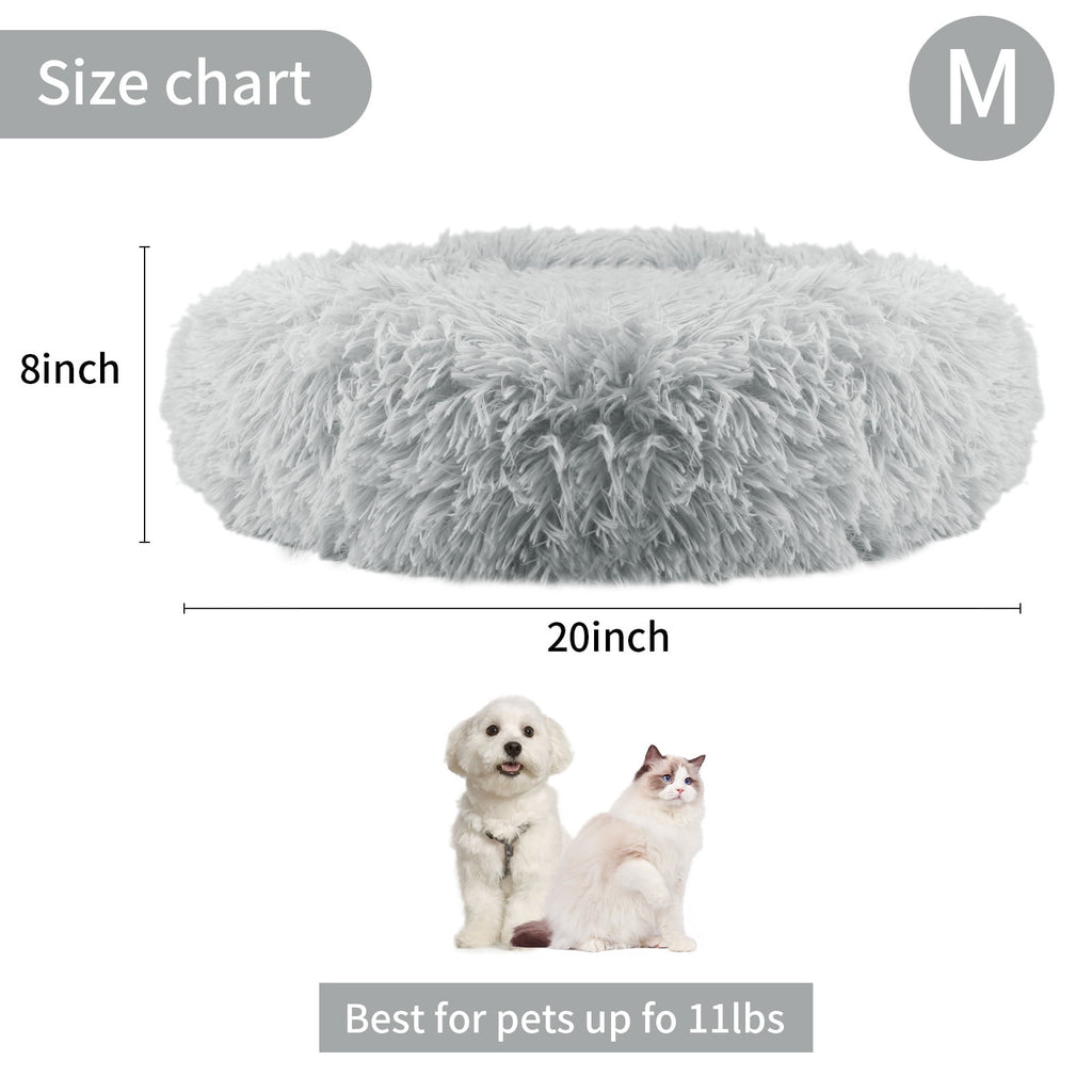 NEWEEN Calming Dog & Cat Bed, Anti-Anxiety Donut Cuddler Warming Cozy Soft Round Bed, Fluffy Faux Fur Plush Cushion Bed for Small Medium Dogs and Cats (20")