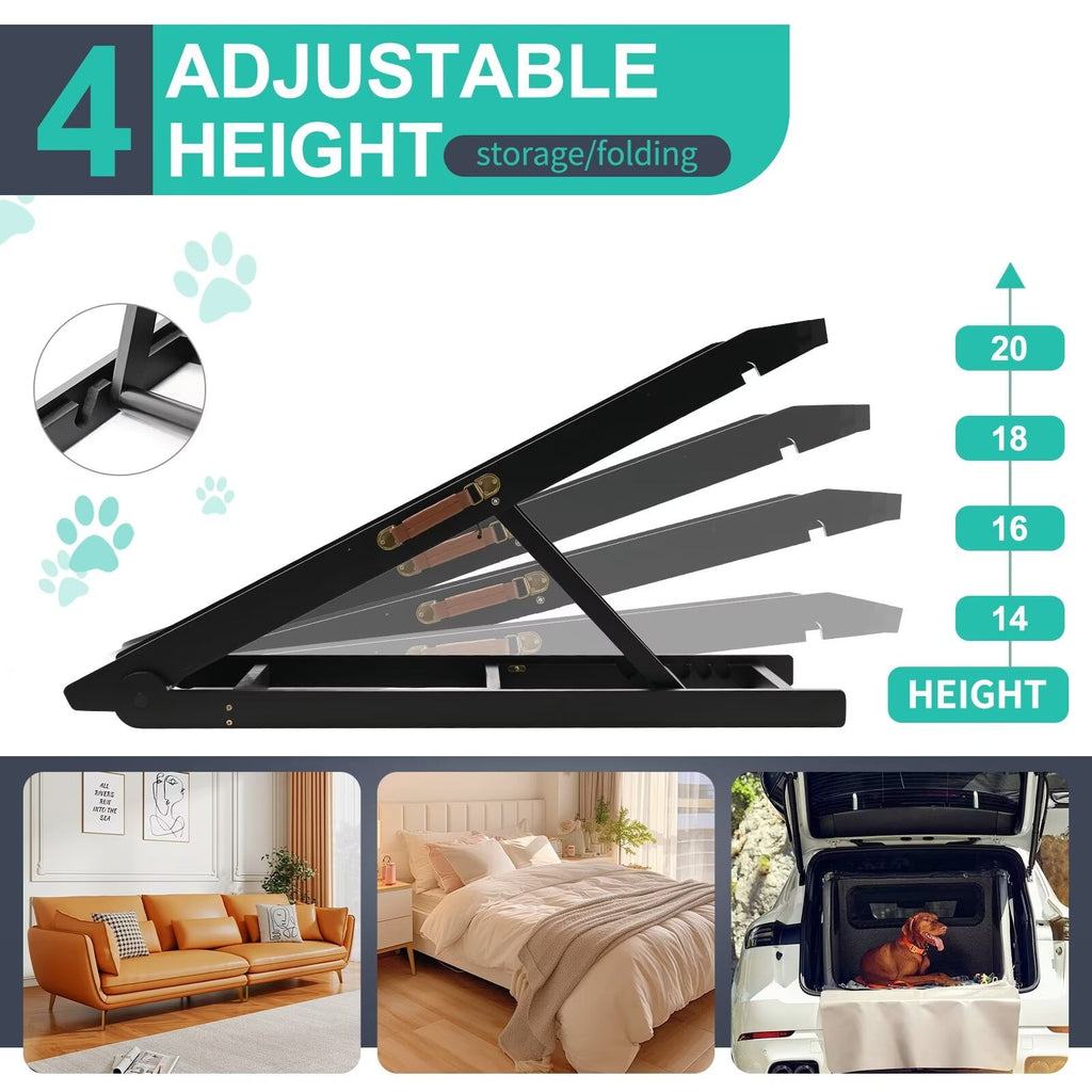 MOPHOTO 39"L x 18"W Wooden Pet Ramp for Dogs, Folding Pets Ramp with Non-Slip Carpet, 4 Height Adjustable, Supports up to 200 lbs, Bed Pet Ramp