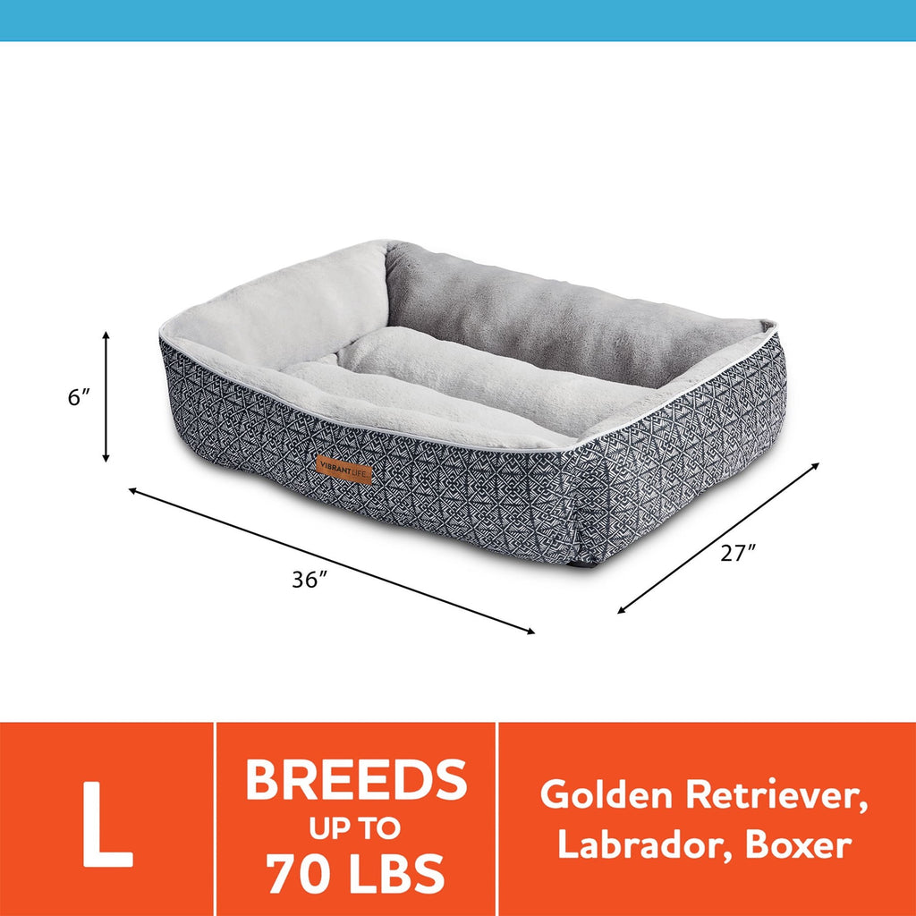 (2 pack) Vibrant Life Lounger Dog Bed, Black Geo, Large, 36" x 27"
