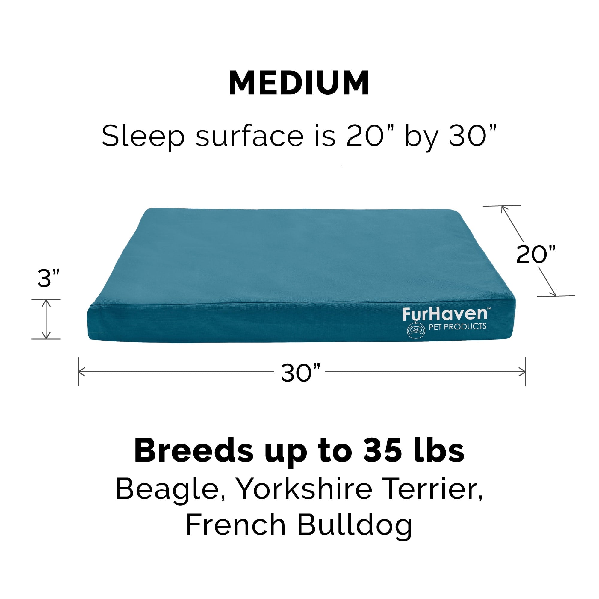 FurHaven Pet Products Indoor/Outdoor Oxford Orthopedic Deluxe Mattress Pet Bed for Dogs & Cats - Deep Lagoon, Medium