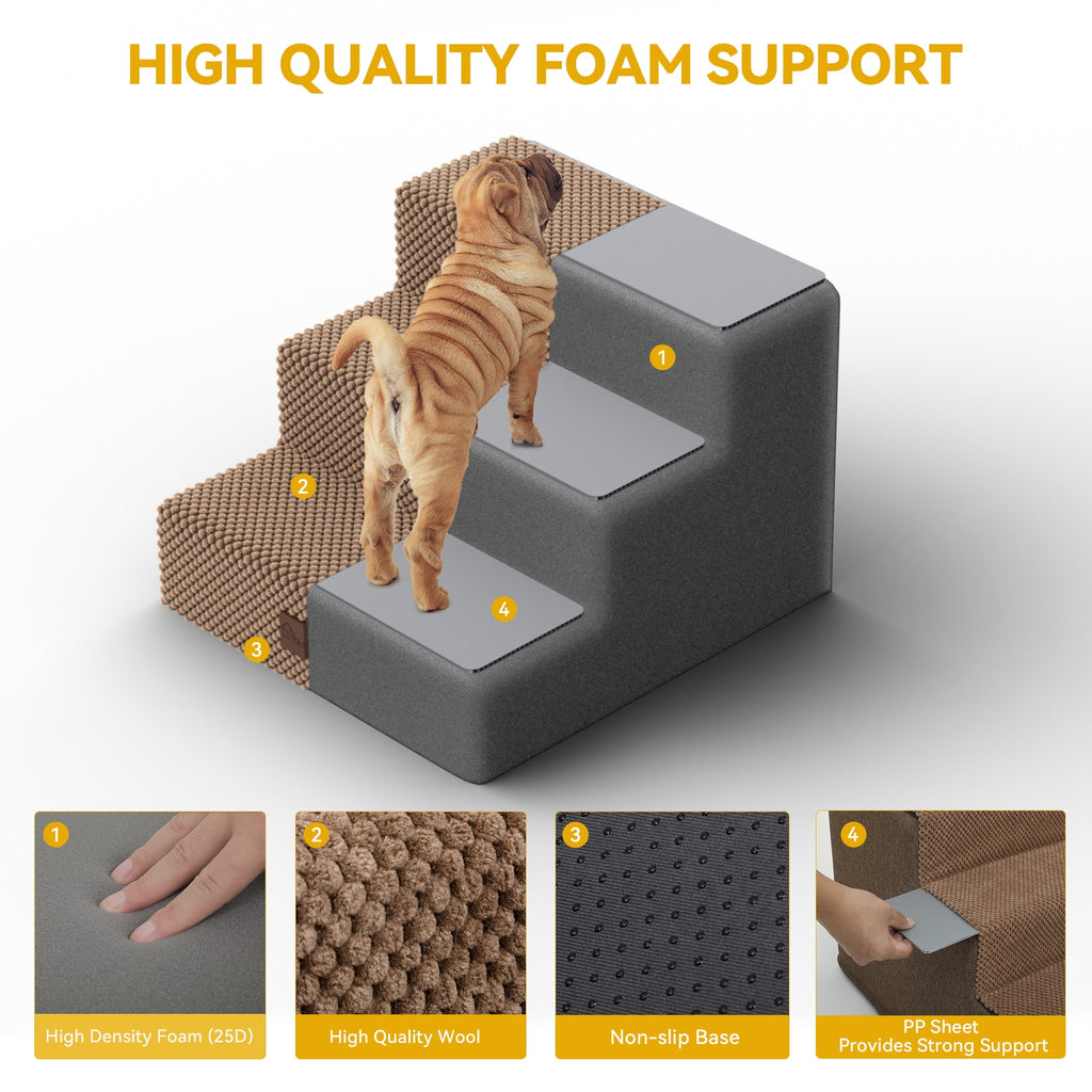 Dextrus 5-Step Pet Stairs for Small Dogs, Supportive Steps for Beds and Couches, Non-Slip Design for Injured and Elderly Pets - Brown