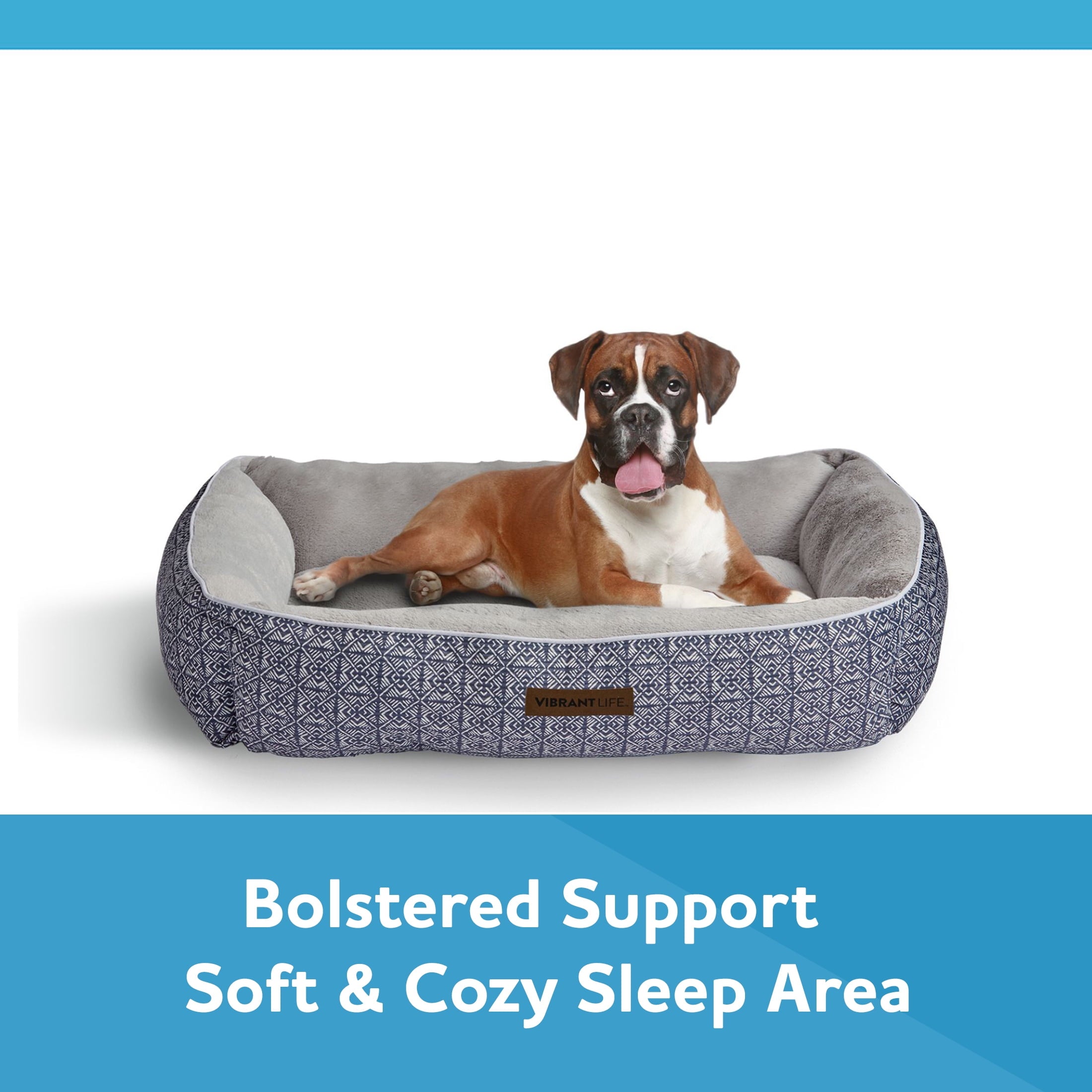 (2 pack) Vibrant Life Lounger Dog Bed, Black Geo, Large, 36" x 27"