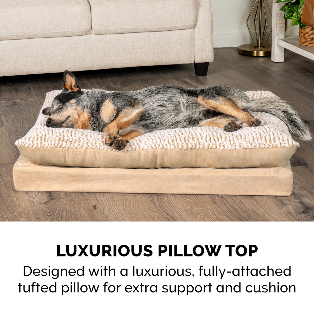 FurHaven Pet Products Medium Embossed Faux Fur & Suede Pillow Top Mattress Dog & Cat Bed, Taupe