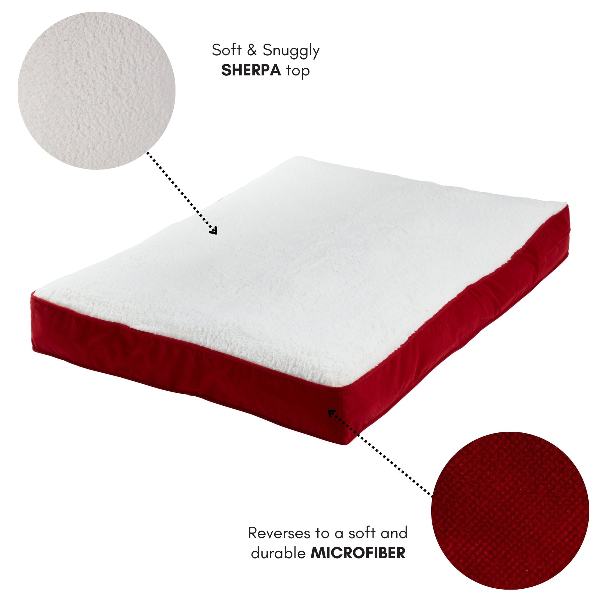Happy Hounds Daisy Deluxe Sherpa Supportive Dog Bed, Crimson, Large (48 x 36 in.)
