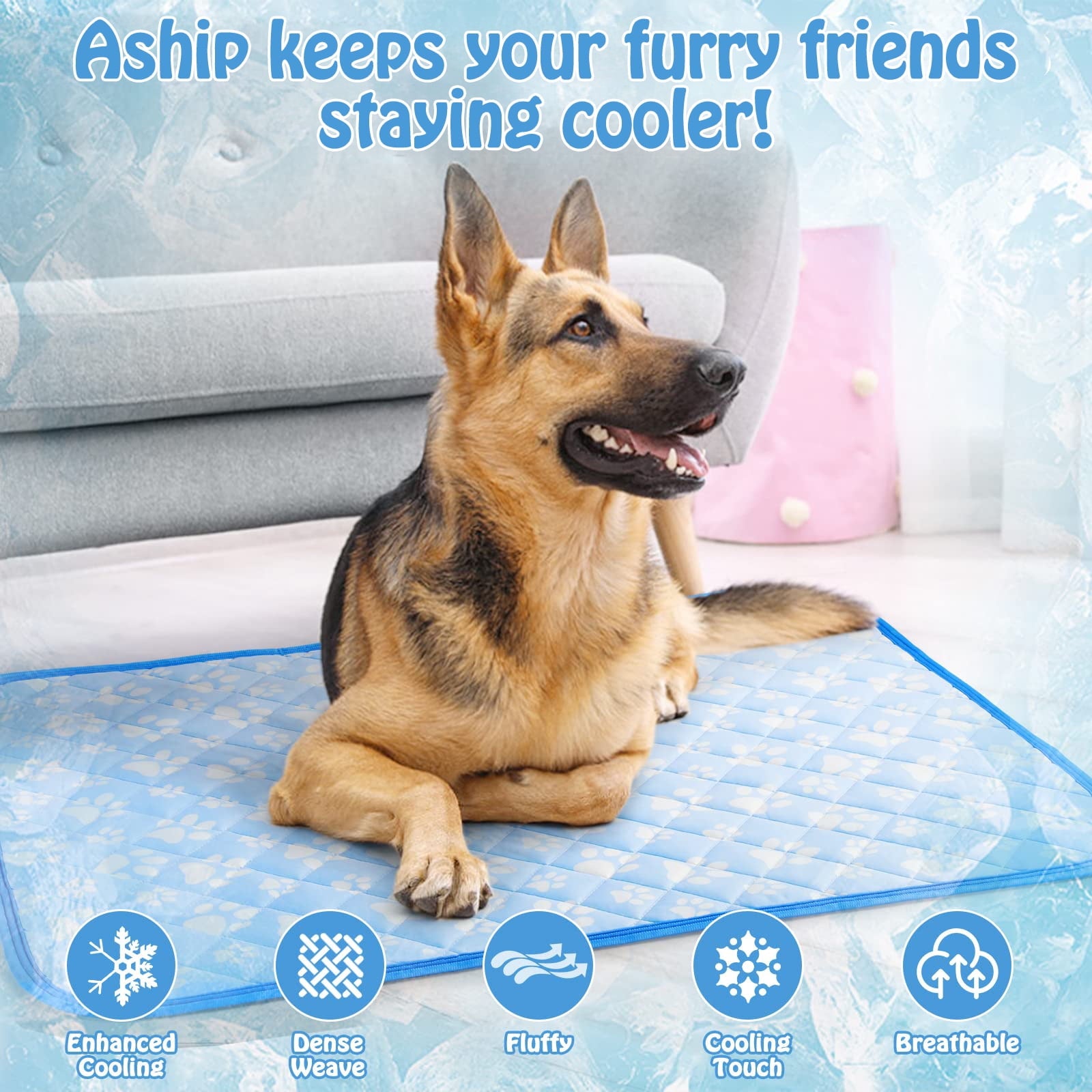 Aship Dog Cooling Mat, 44'' x 32'' Extra Large Self-Cooling Mat for Dog Cat, Arc-Chill Cooling Fiber & Endothermic Color Changing Pet Cooling Pad for Hot Summer, Washable Non-Toxic & Foldable