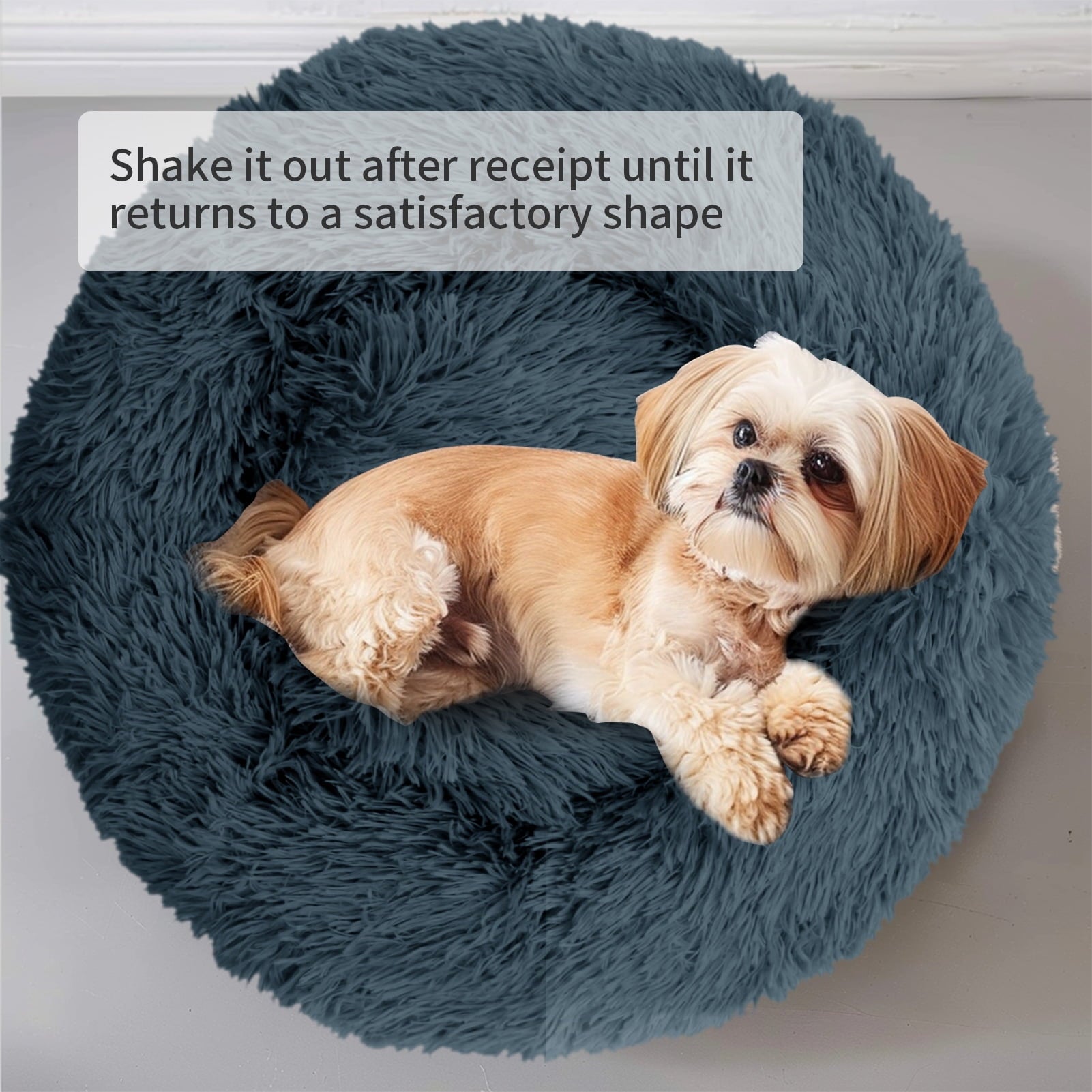 Donut Dog Bed - Anti-Anxiety, Self Warming, Cozy Soft Plush, Machine Washable Round Pet Bed, Ideal for Home & Travel, 20"x 8"， Dark Grey